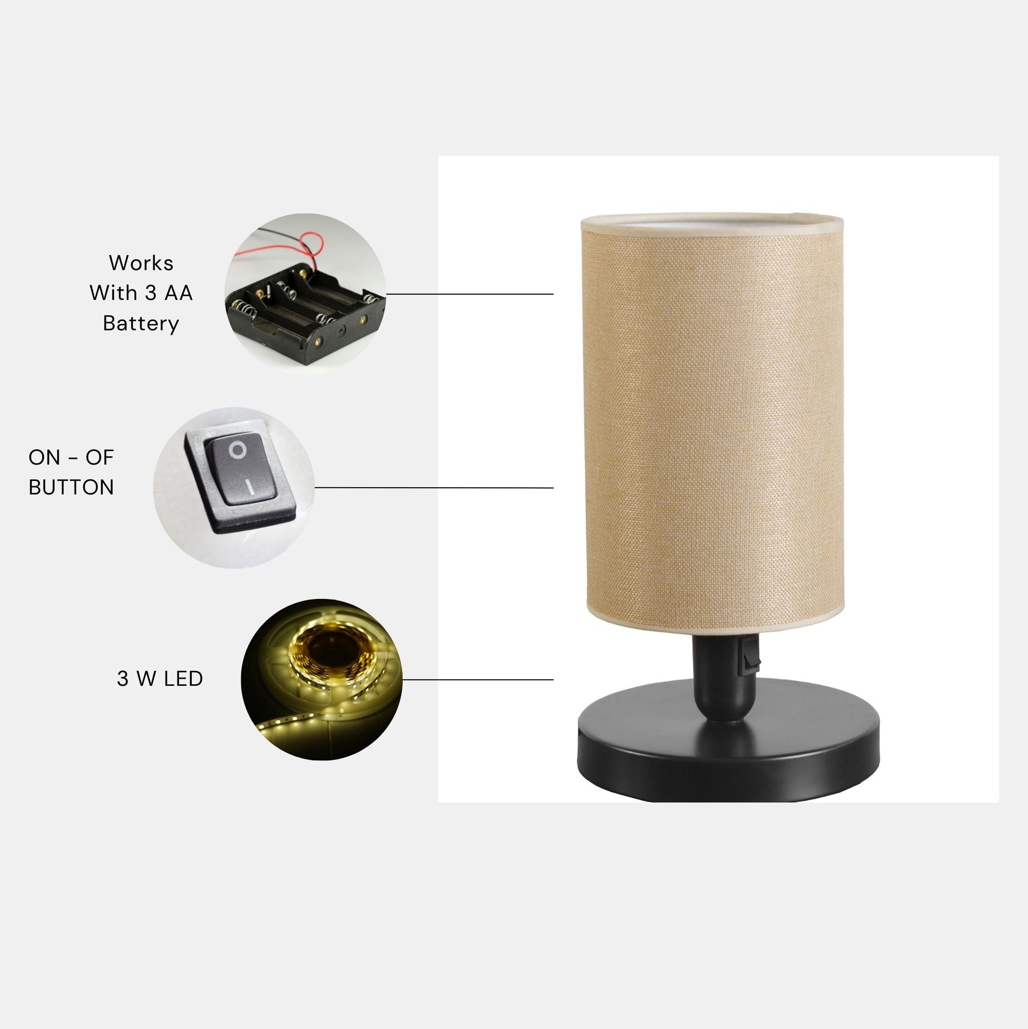 Candeeiro de Mesa – 31 cm – Bege e Preto – Metal