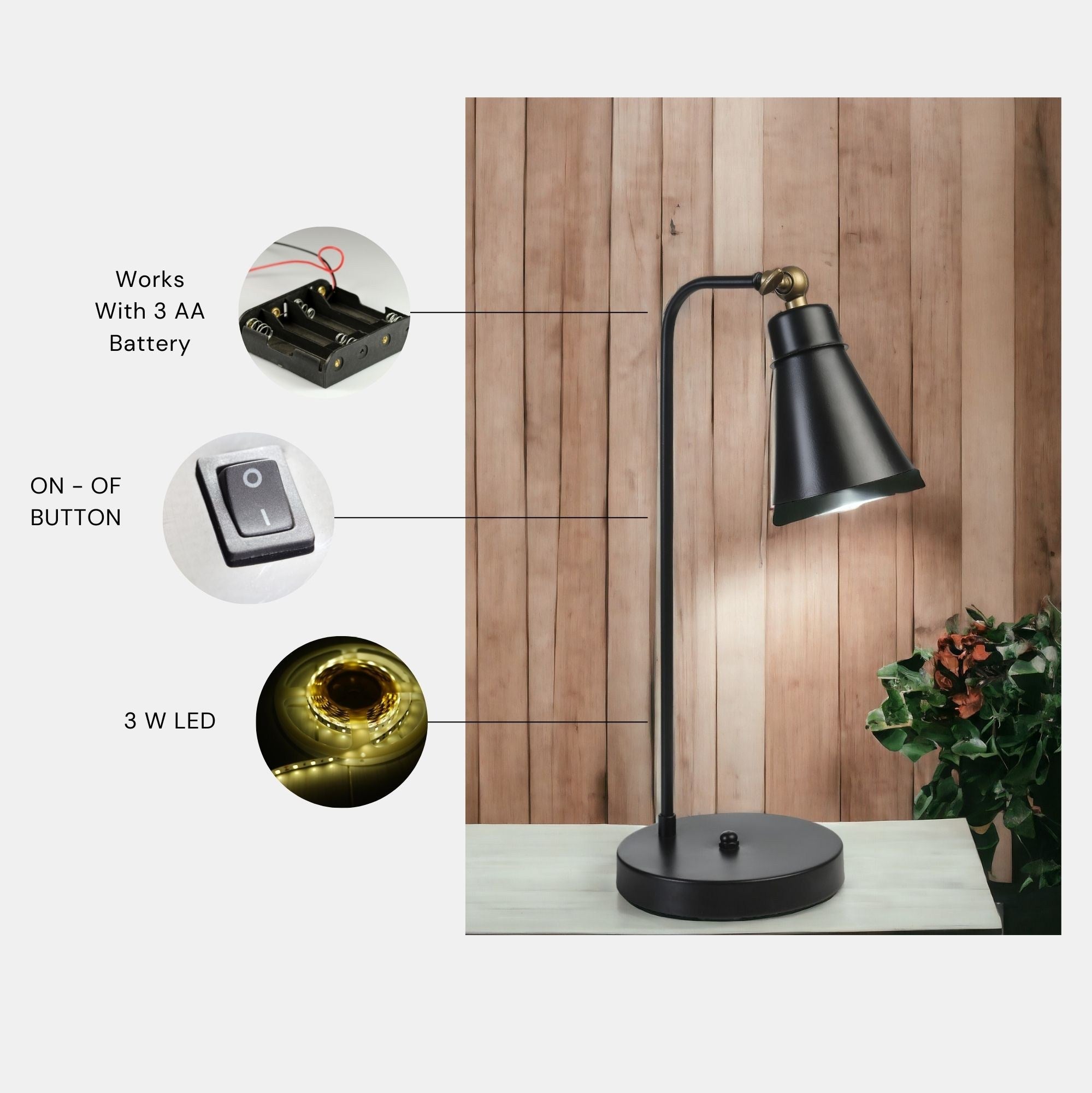 Candeeiro de Mesa – 45 cm – Preto – Metal
