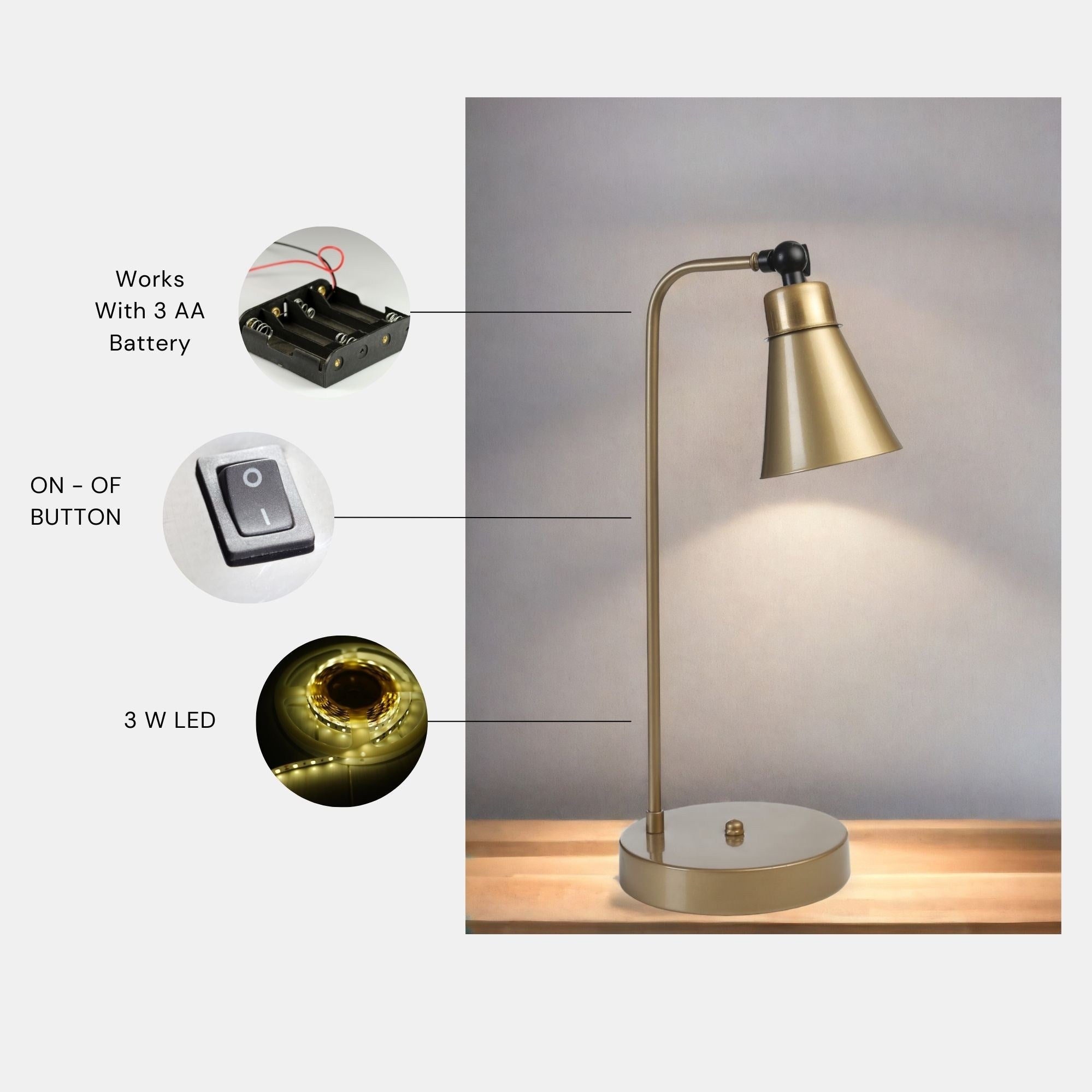 Candeeiro de Mesa – 45 cm – Dourado – Metal