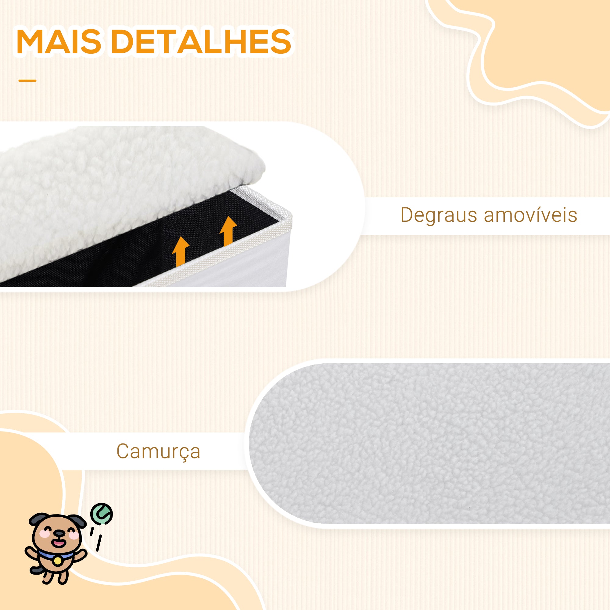 Escada para Animais de Estimação – 40x54x48 cm – Branco – MDF