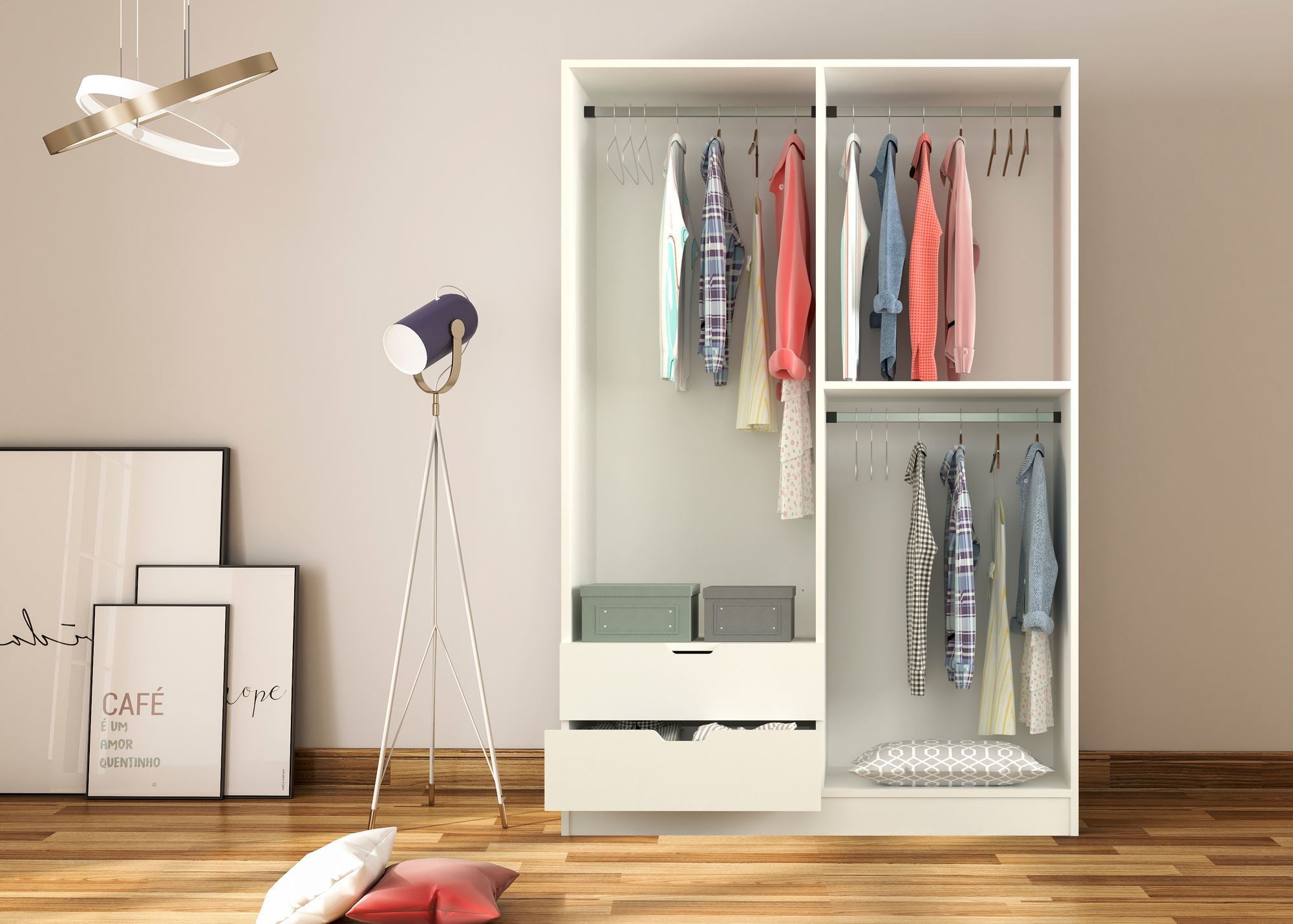 Guarda-roupa – 120cm x 180cm x 45cm – Branco Fosco – MDF