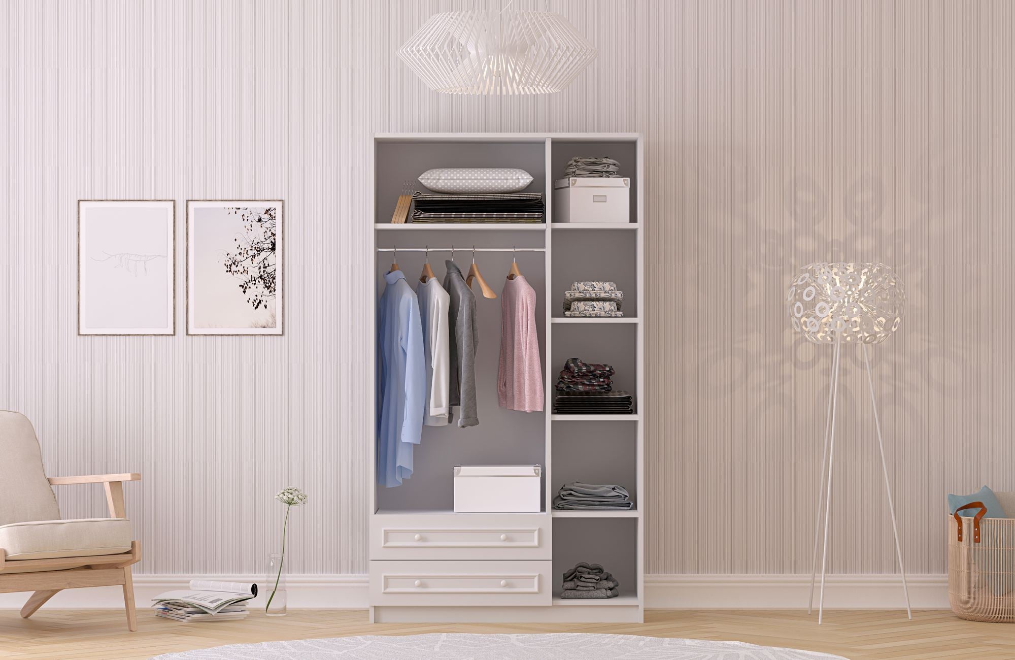 Guarda-roupa – 105cm x 182cm x 52cm – Branco Fosco – MDF