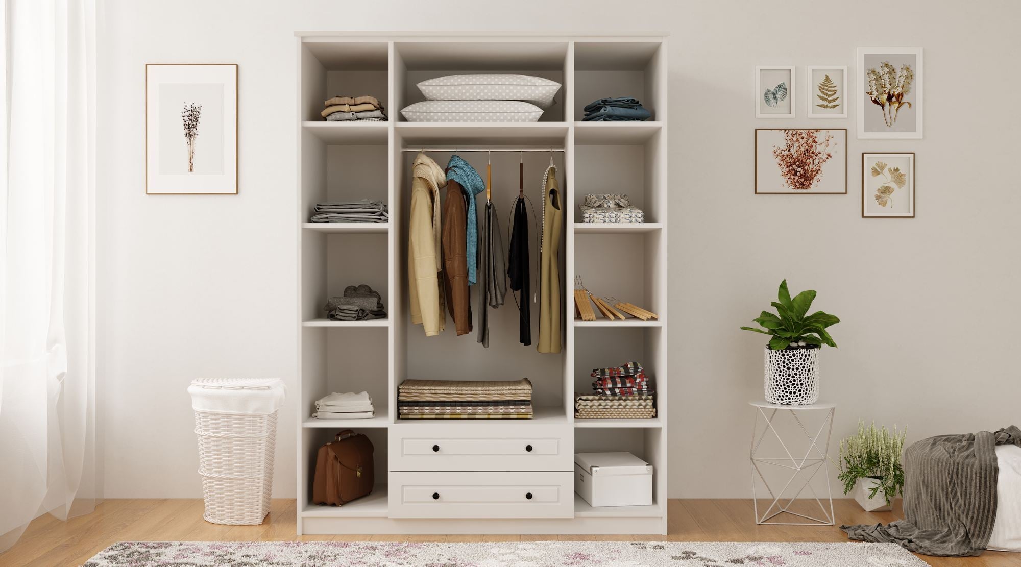 Guarda-roupa – 140cm x 210cm x 52cm – Branco fosco – Aglomerado de melamina