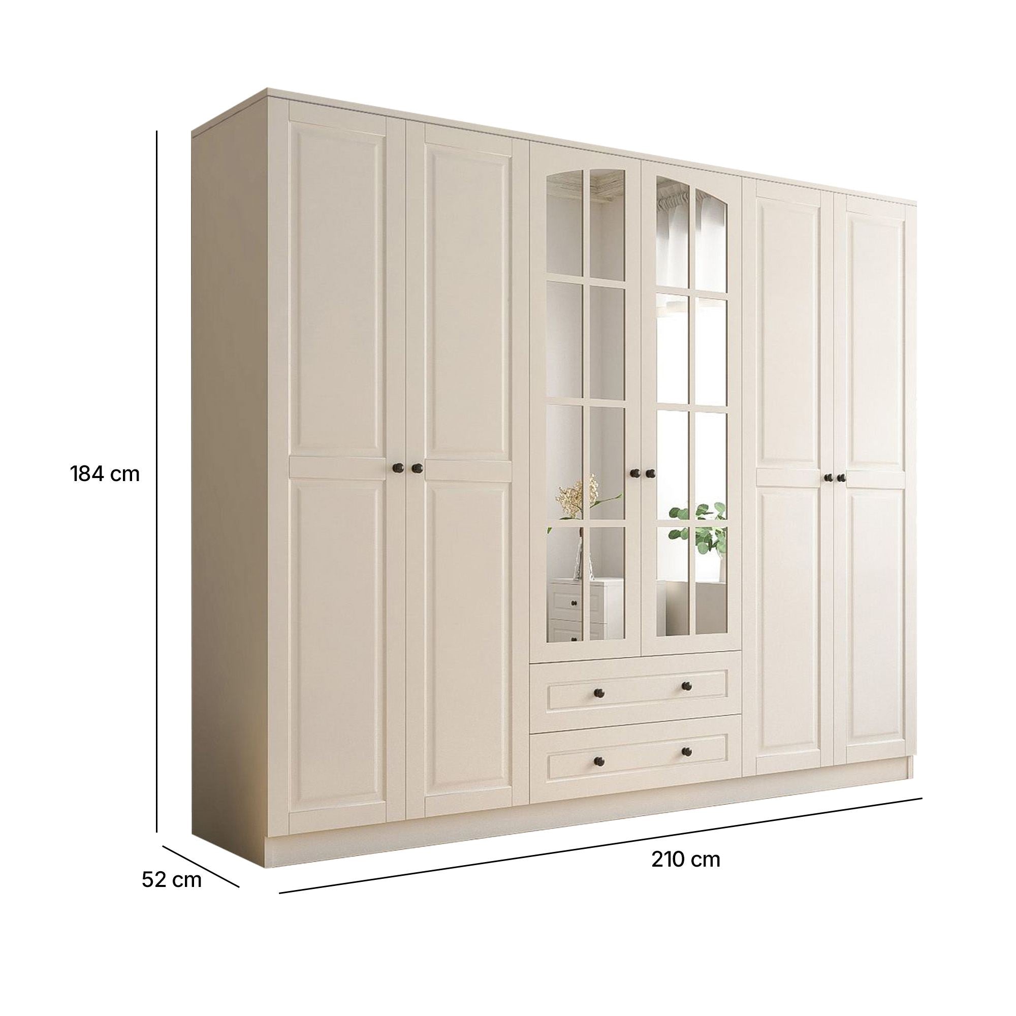 Guarda-roupa – 210cm x 184cm x 52cm – Branco Fosco – Aglomerado