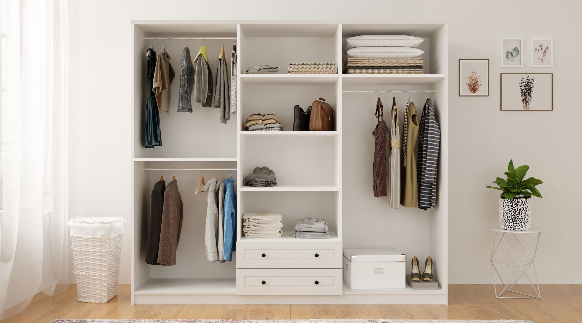 Guarda-roupa – 210 cm x 210 cm x 52 cm – Branco Fosco – Aglomerado de melamina