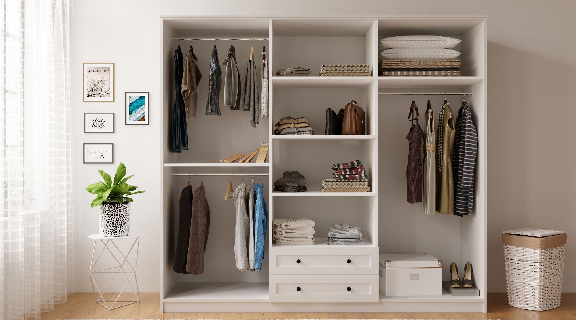 Guarda-roupa – 210cm x 184cm x 52cm – Branco Fosco – Aglomerado