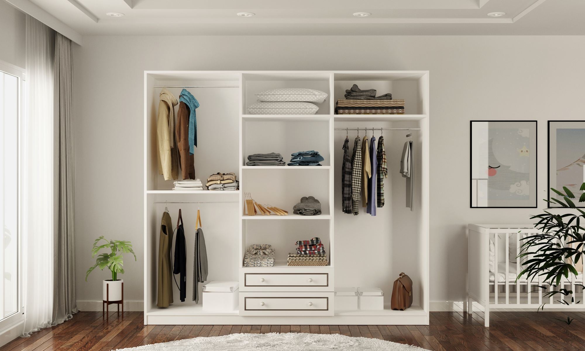 Guarda-roupa – 210cm x 180cm x 52cm – Branco Fosco – Aglomerado de melamina