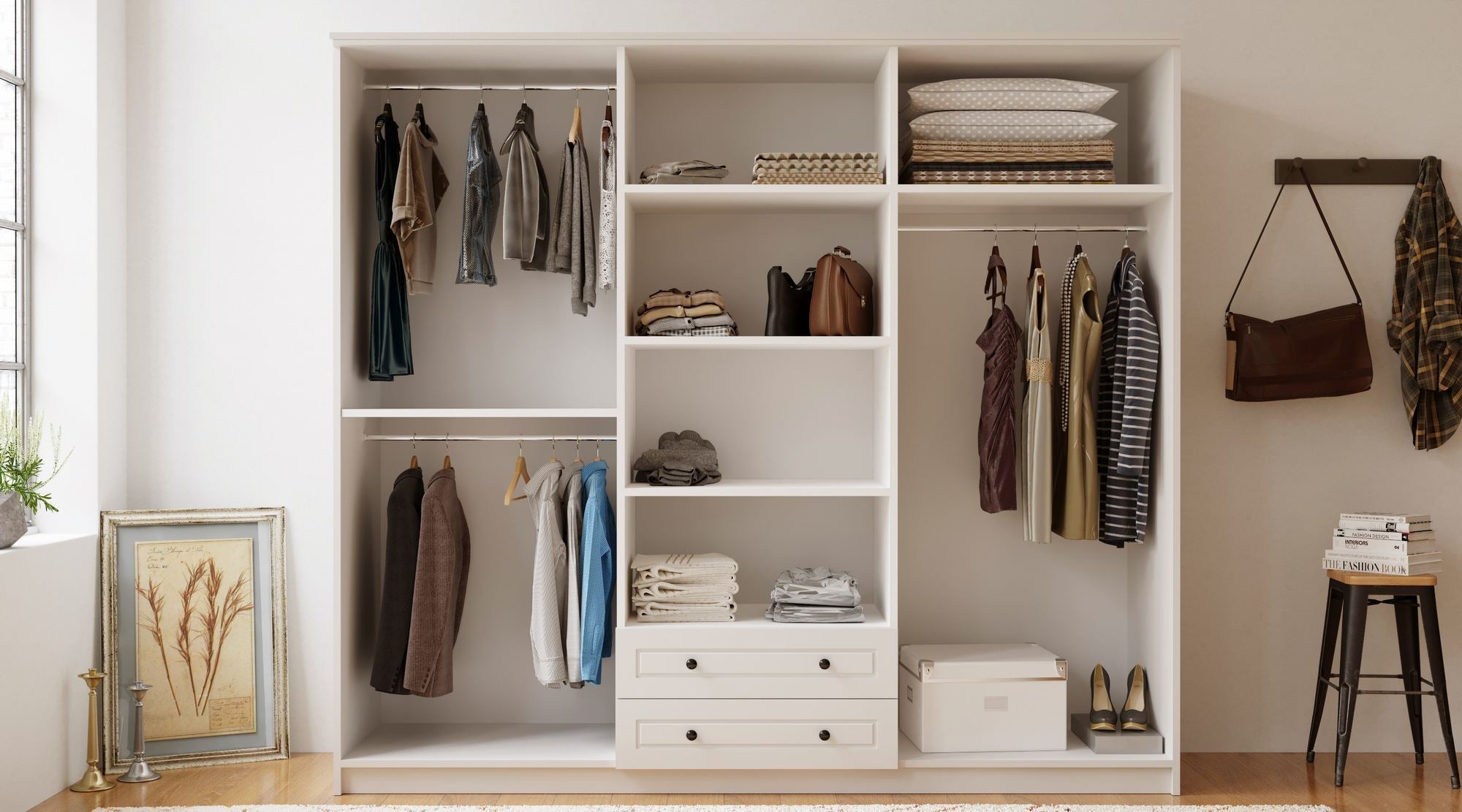 Guarda-roupa – 210x210x52 cm – Branco Fosco – Aglomerado de Melamina