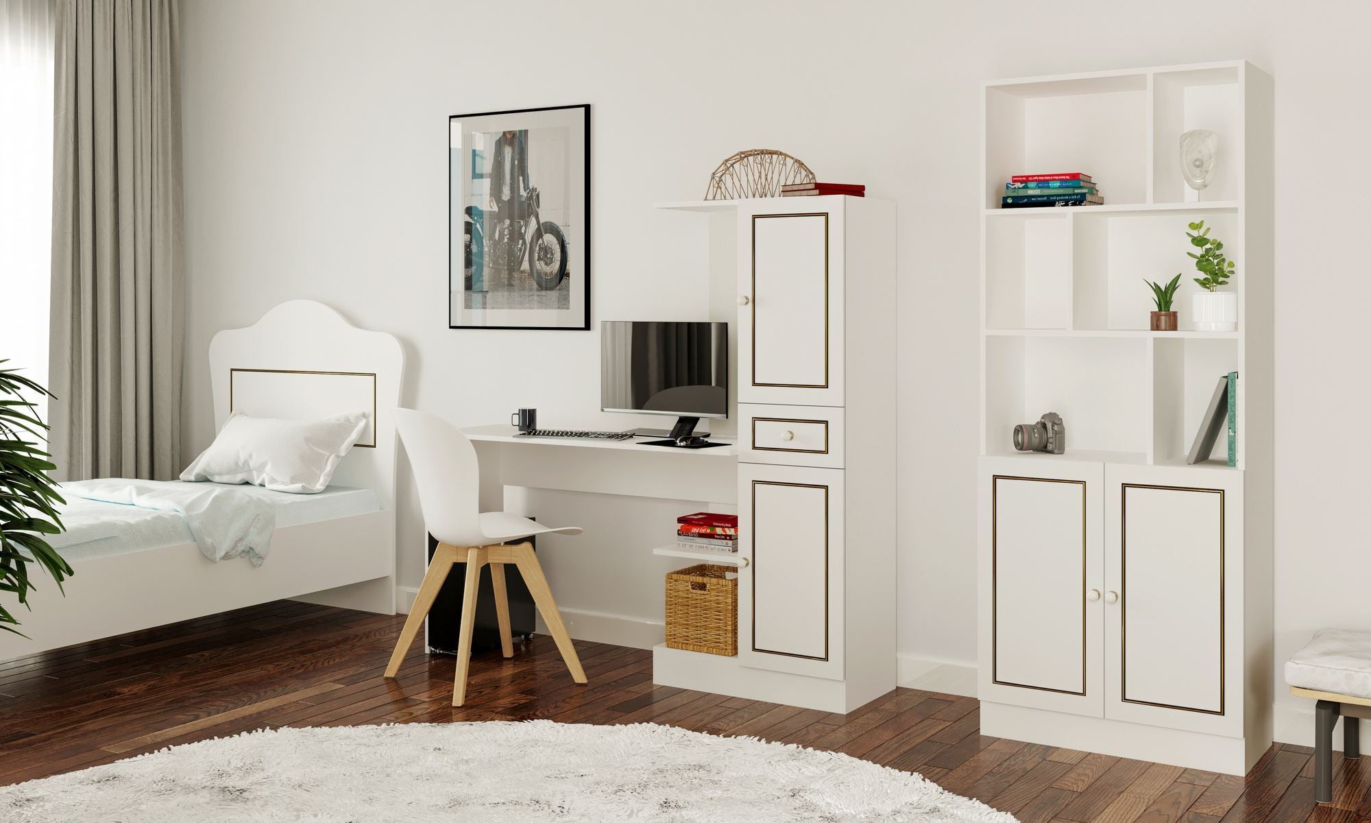 Secretária de Estudo e Estante – 120cm x 75cm x 40cm – Branco Fosco – Aglomerado