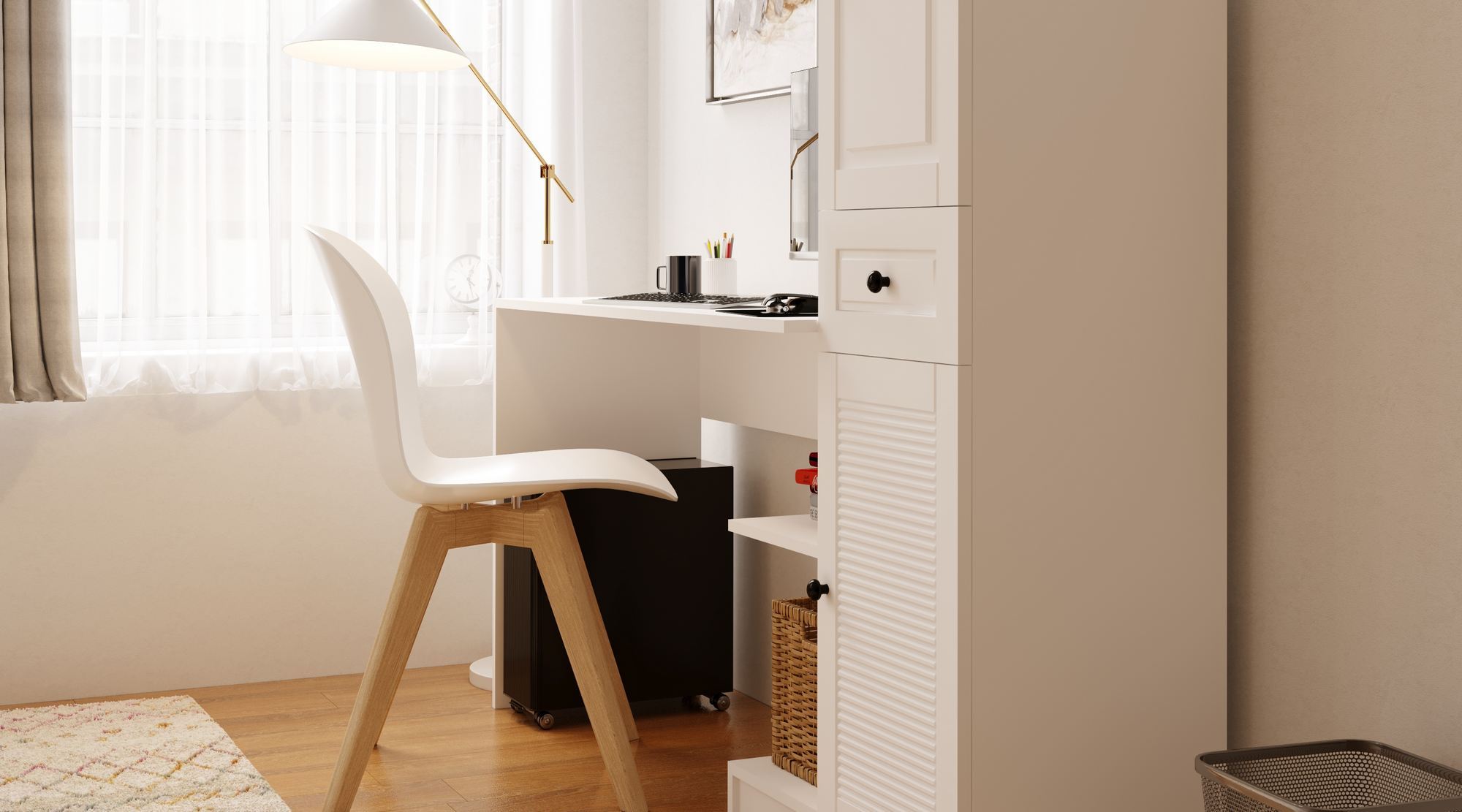 Secretária de Estudo e Estante – 120cm x 75cm x 40cm – Branco Fosco – Aglomerado
