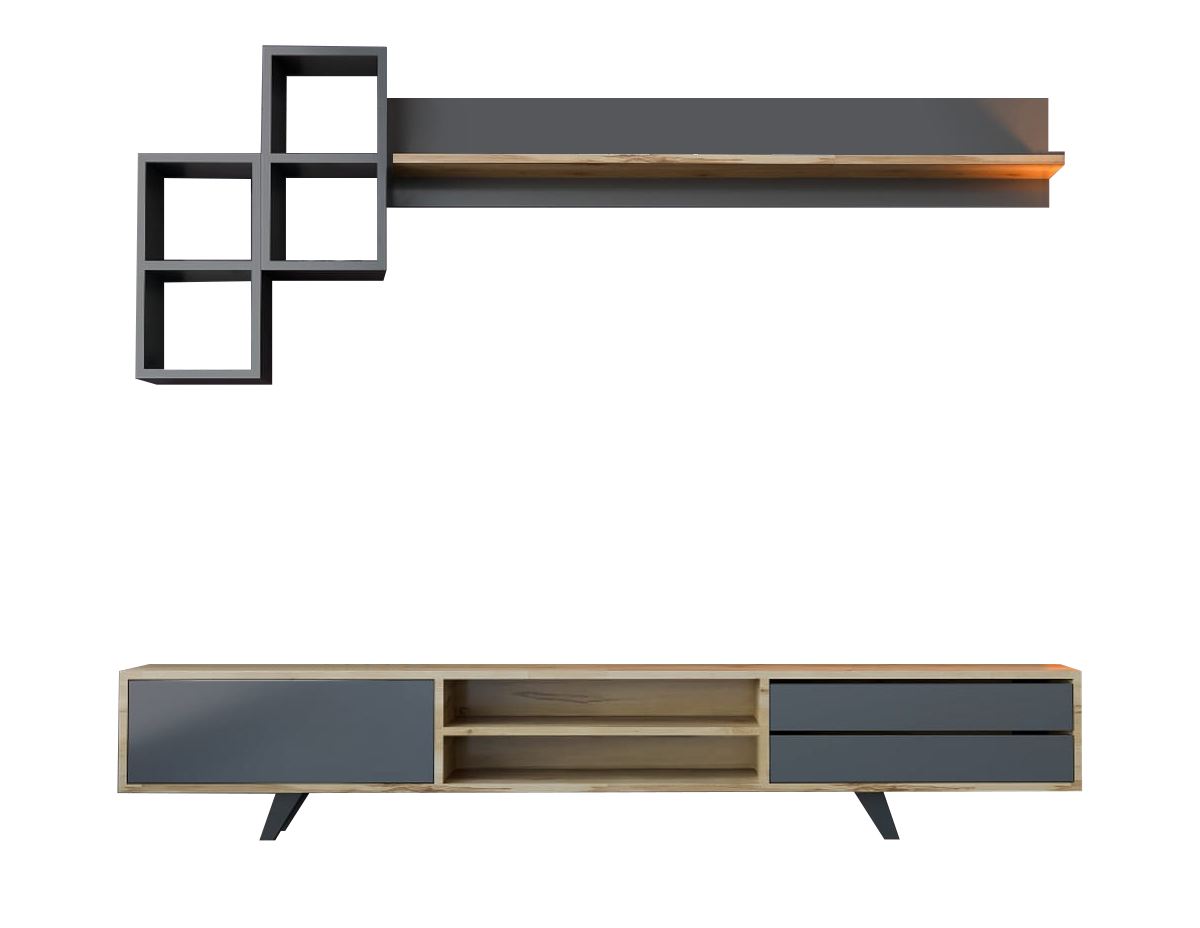 Móvel de TV – 180cm x 45cm x 40cm – Antracite e Carvalho – Aglomerado de qualidade E1