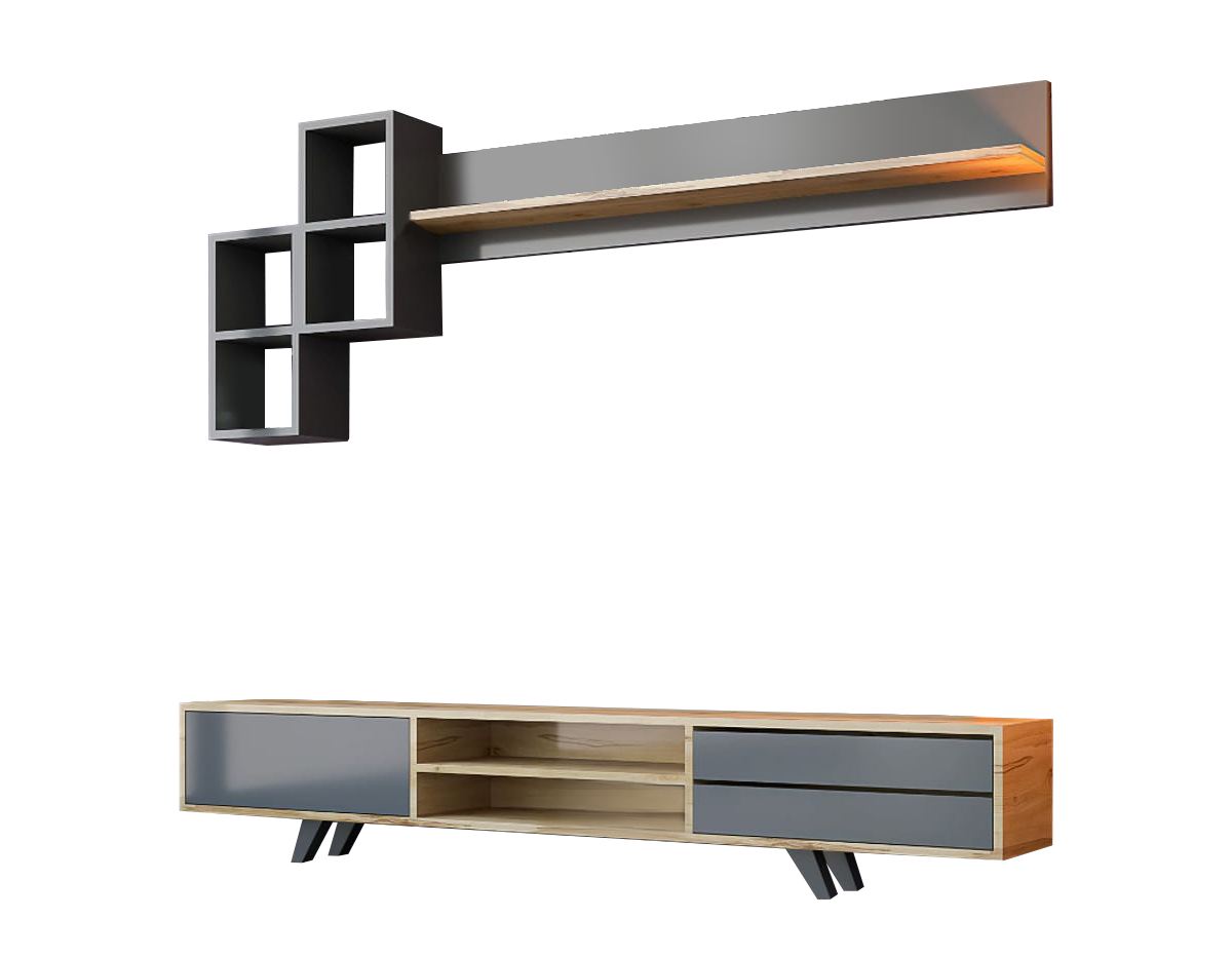 Móvel de TV – 180cm x 45cm x 40cm – Antracite e Carvalho – Aglomerado de qualidade E1