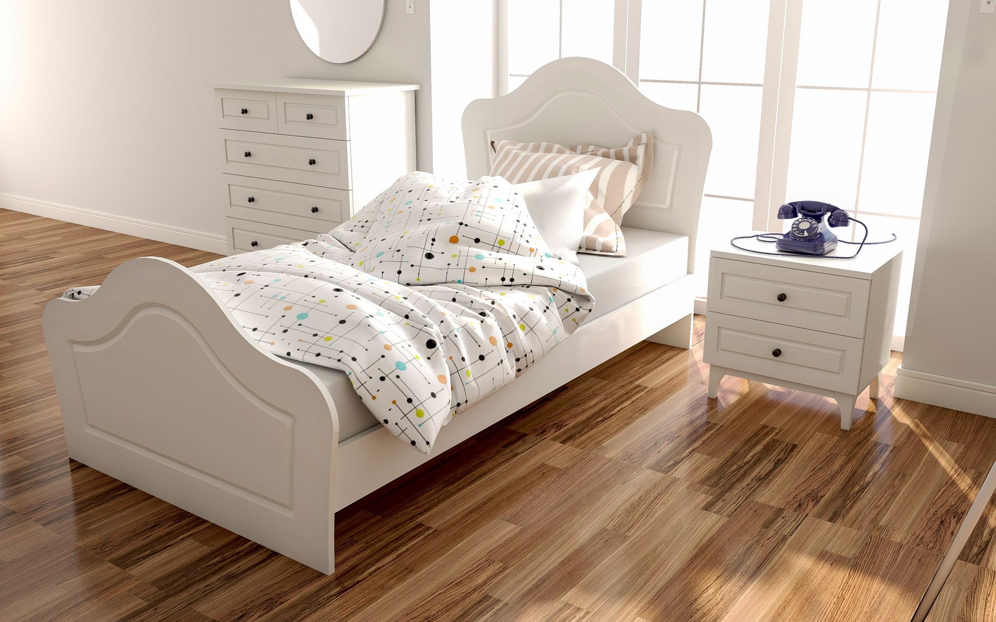 Conjunto de Quarto Jovem – Guarda-roupa 140x180x52cm, Cama 90x120x190cm, Mesa de Cabeceira 45x45x40cm – Branco Fosco – Aglomerado