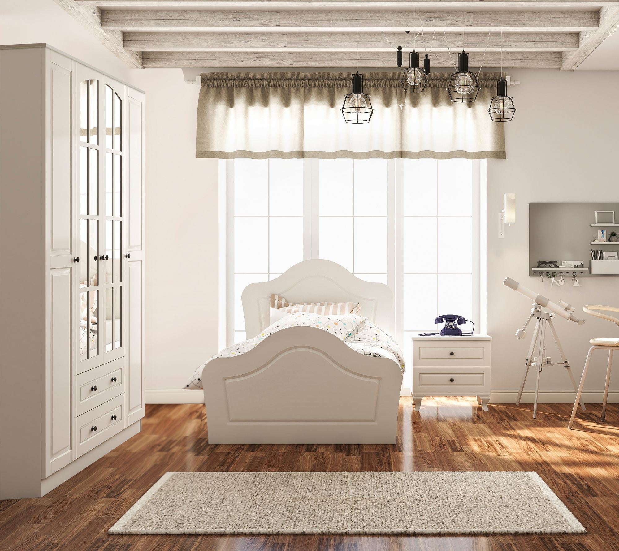 Conjunto de Quarto Jovem – Guarda-roupa 140x180x52cm, Cama 90x120x190cm, Mesa de Cabeceira 45x45x40cm – Branco Fosco – Aglomerado