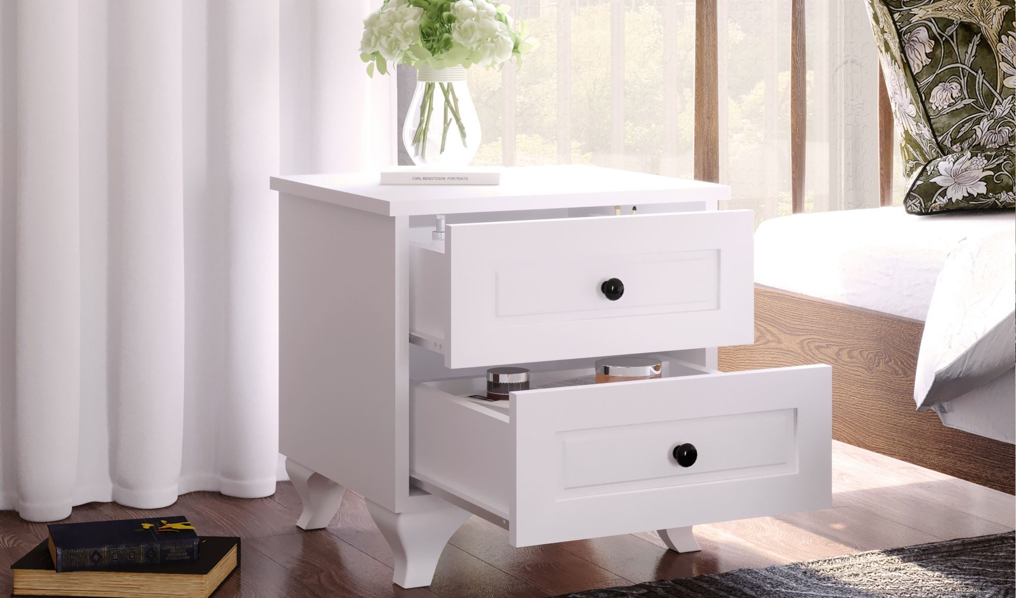 Conjunto de Quarto Jovem – Guarda-roupa 140x180x52cm, Cama 90x120x190cm, Mesa de Cabeceira 45x45x40cm – Branco Fosco – Aglomerado