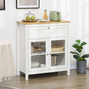 Aparador de Cozinha Moderno – 80x40x90 cm – Branco e Madeira – MDF, Melamina e Vidro