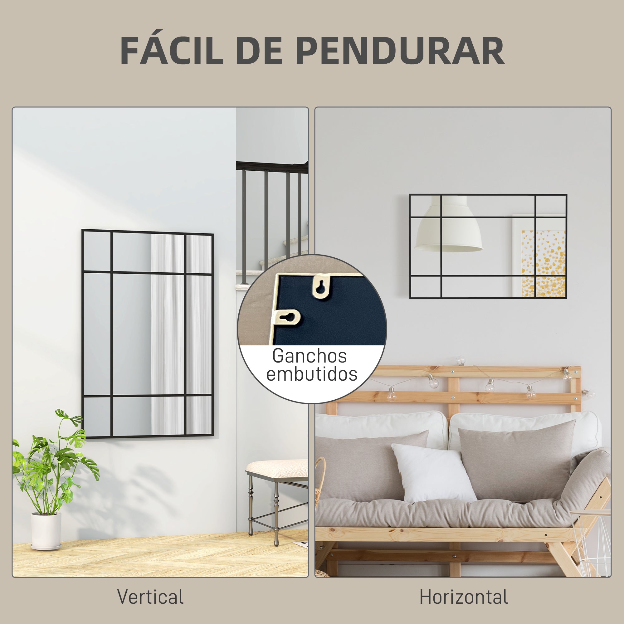 Espelho Retangular Estilo Janela 90x60 cm - Preto