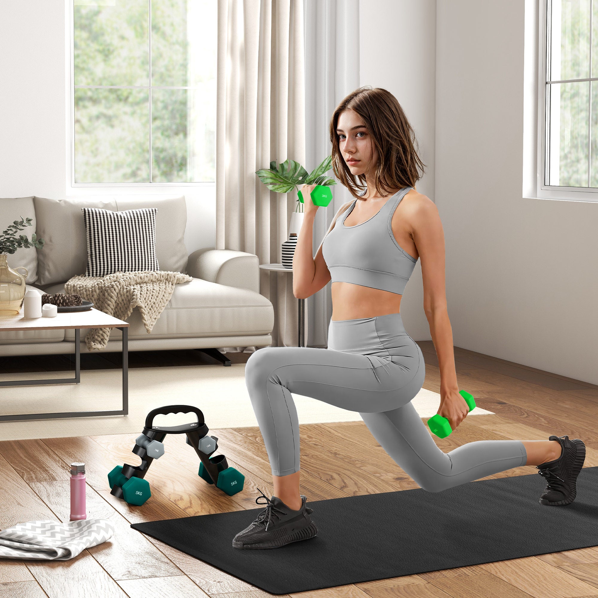 Conjunto de Halteres Hexagonais – 1 kg, 3 kg, 5 kg – Multicor – Plástico e Metal