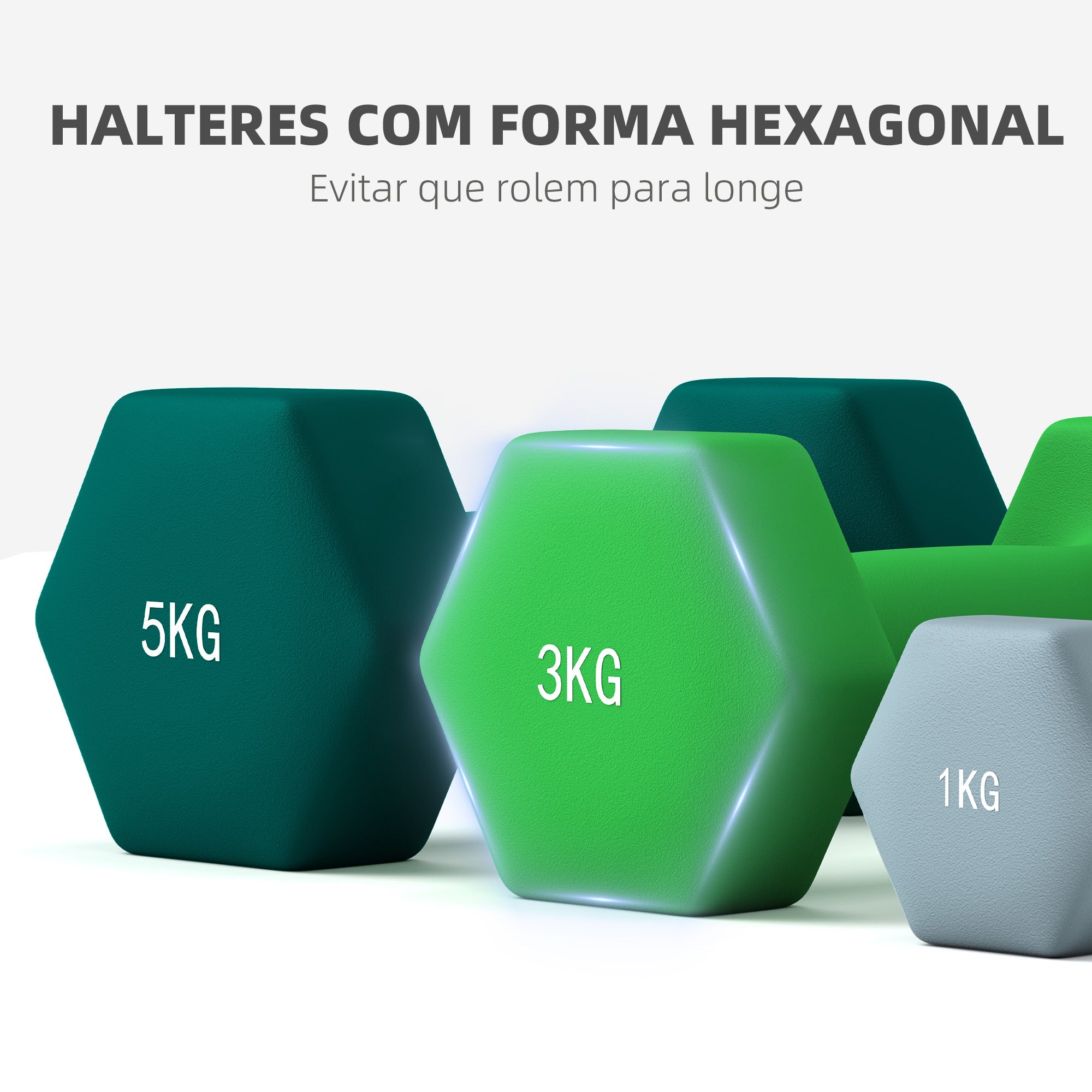 Conjunto de Halteres Hexagonais – 1 kg, 3 kg, 5 kg – Multicor – Plástico e Metal