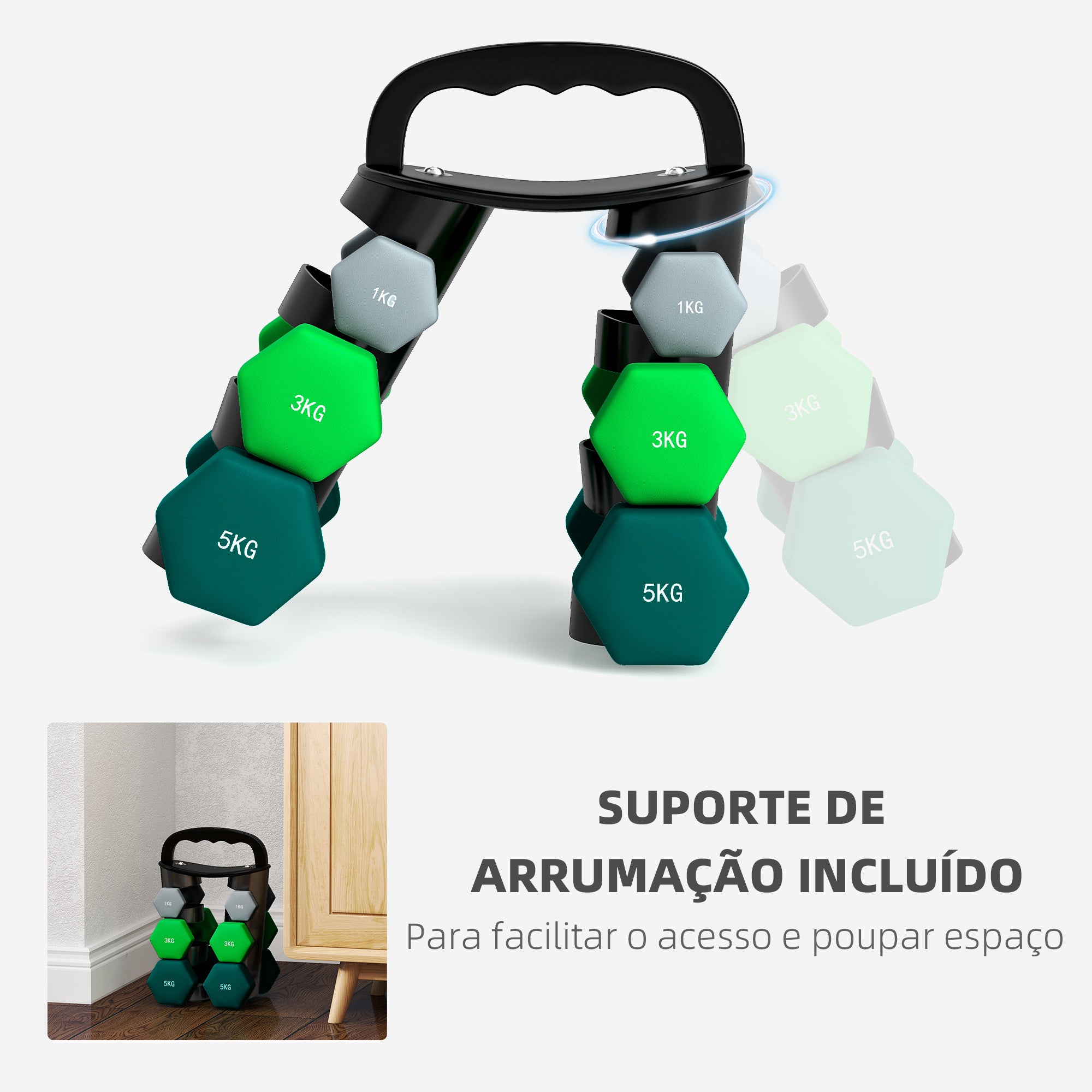 Conjunto de Halteres Hexagonais – 1 kg, 3 kg, 5 kg – Multicor – Plástico e Metal