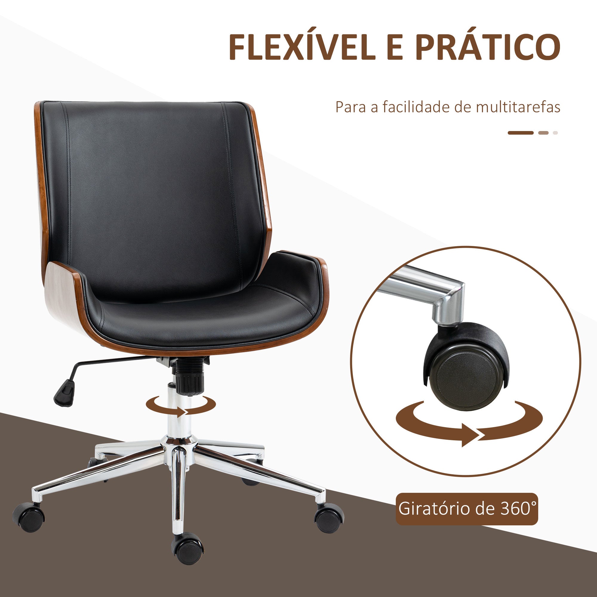 Cadeira de Escritório Ergonómica Giratória – 51x65,5x82-92cm – Preto – Couro PU