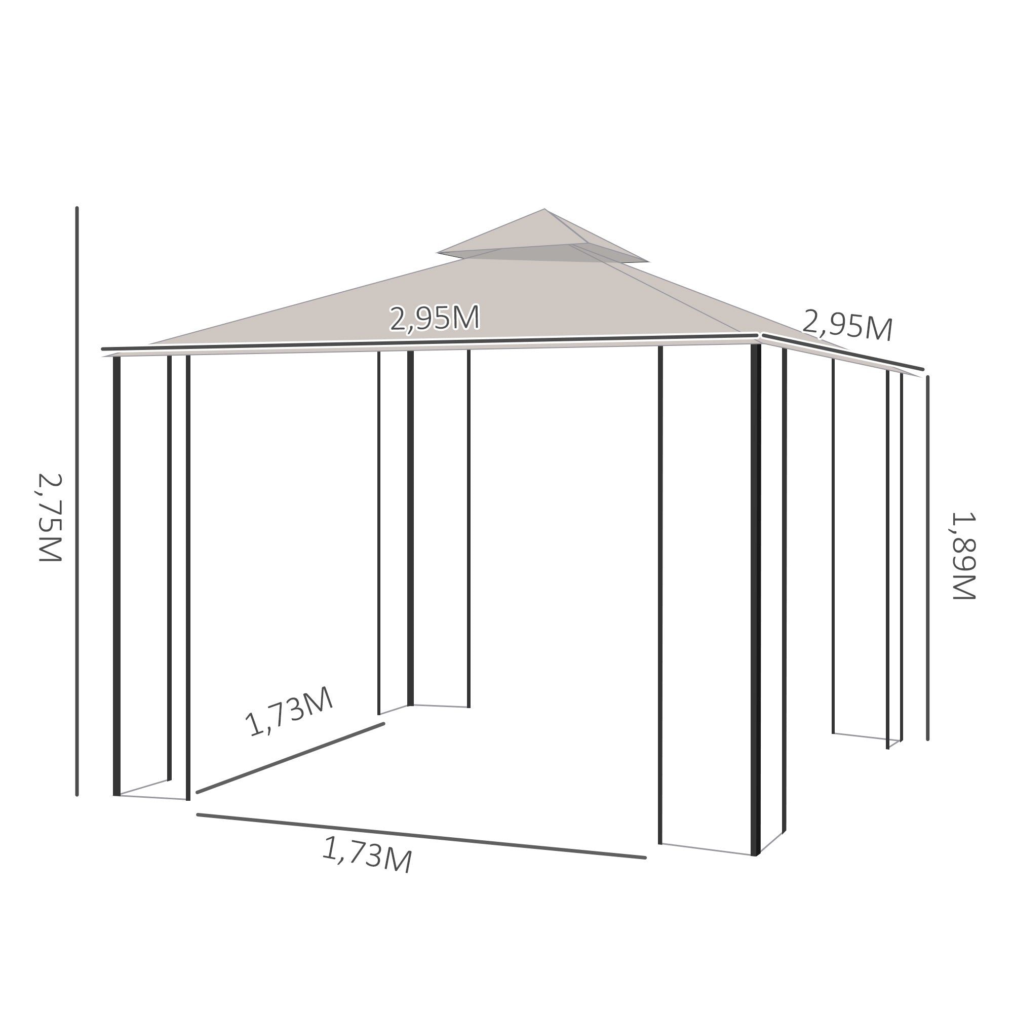 Gazebo de Jardim Bege 295x295x275 cm com Cortinas Laterais e Telhado Duplo