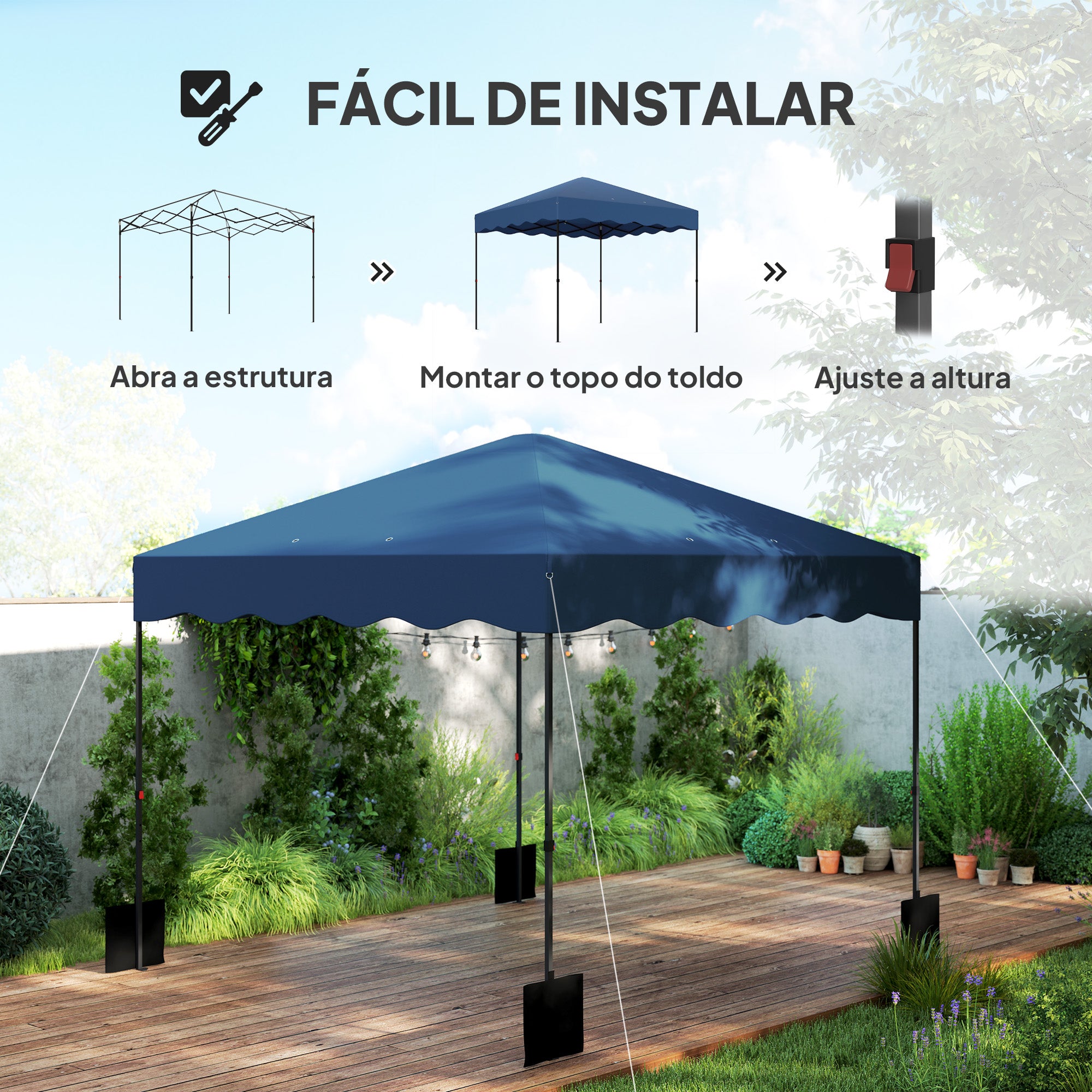 Tenda Dobrável Pop UP 3x3 m Azul – Metálica e Tecido Oxford