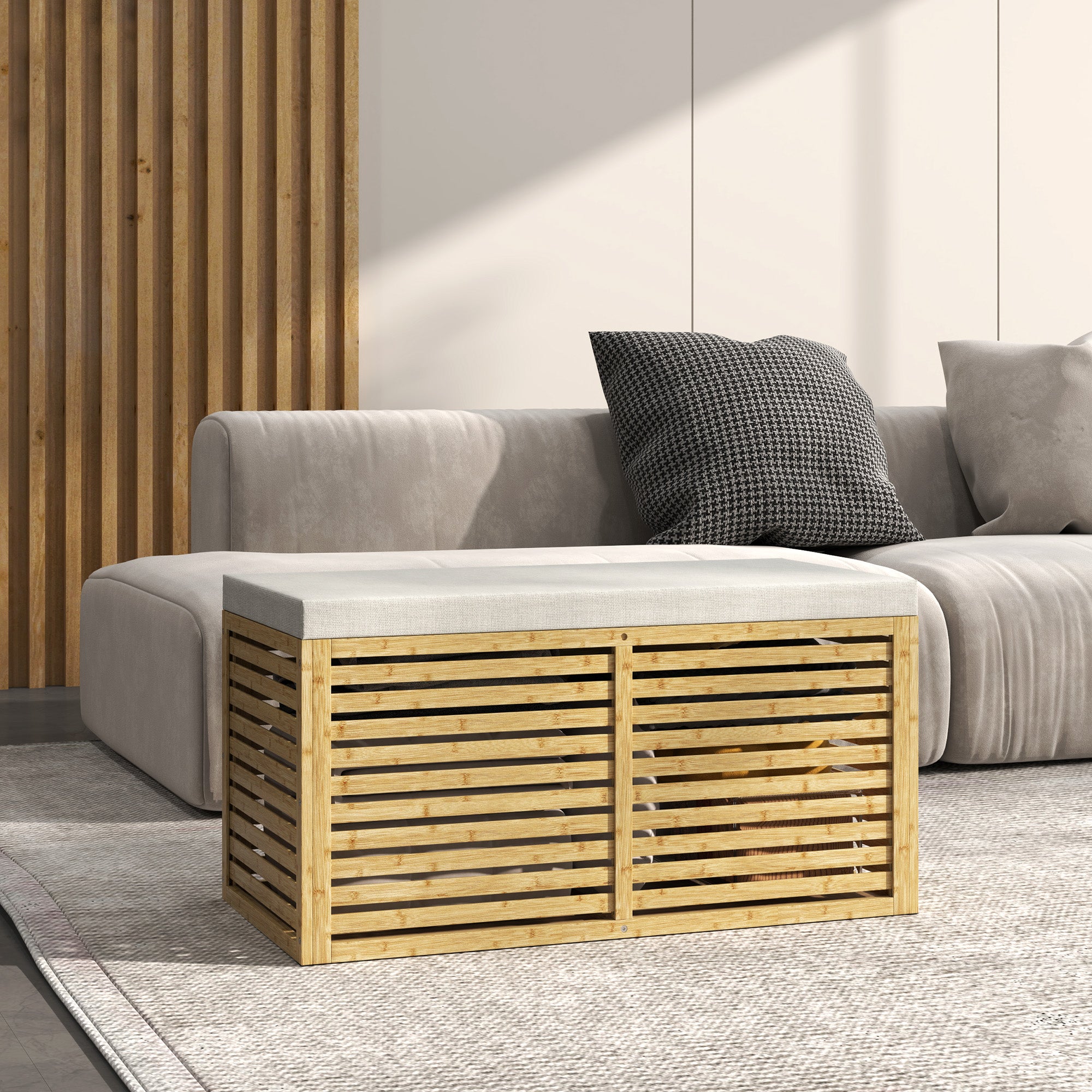 Baú de Arrumação – 90x42x43 cm – Cinzento – Linho (100% poliéster)