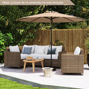 Guarda-Sol de Jardim com Mecanismo de 25° de Inclinação com Manivela 8 Varetas Reforçadas para Pátio Terraço Sem Base Café