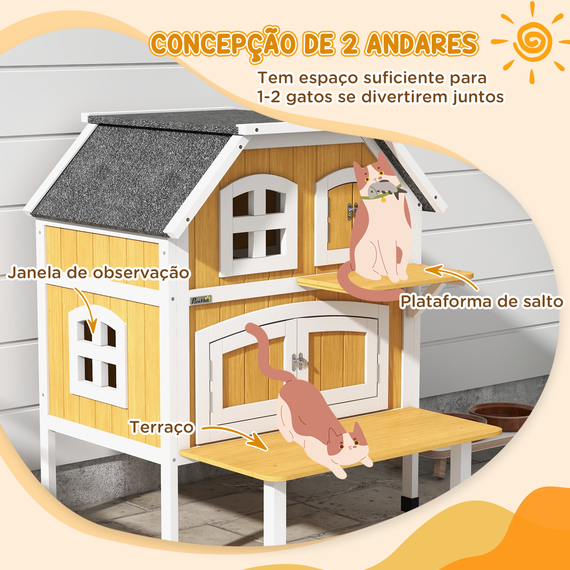 Casa para Gatos de Madeira 78x82x93 cm Cor de Madeira Natural