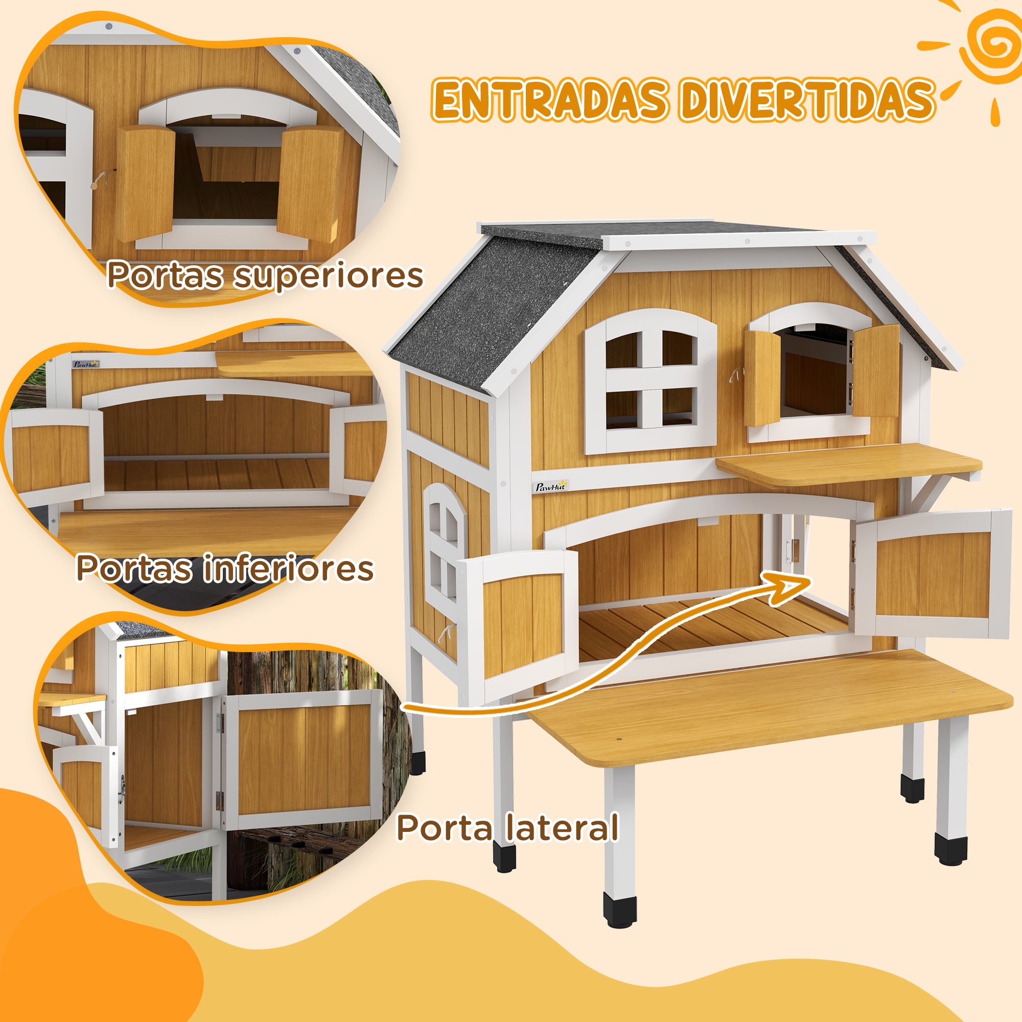Casa para Gatos de Madeira 78x82x93 cm Cor de Madeira Natural