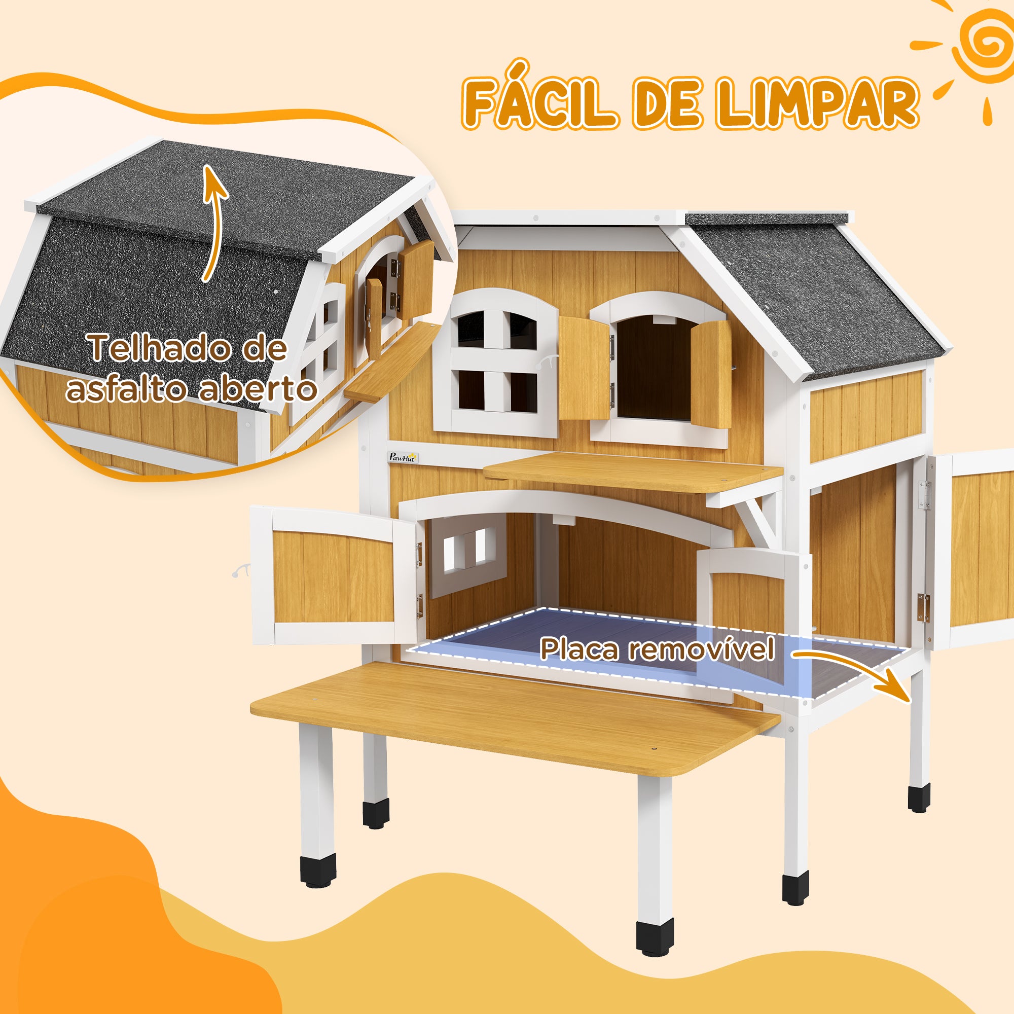 Casa para Gatos de Madeira 78x82x93 cm Cor de Madeira Natural