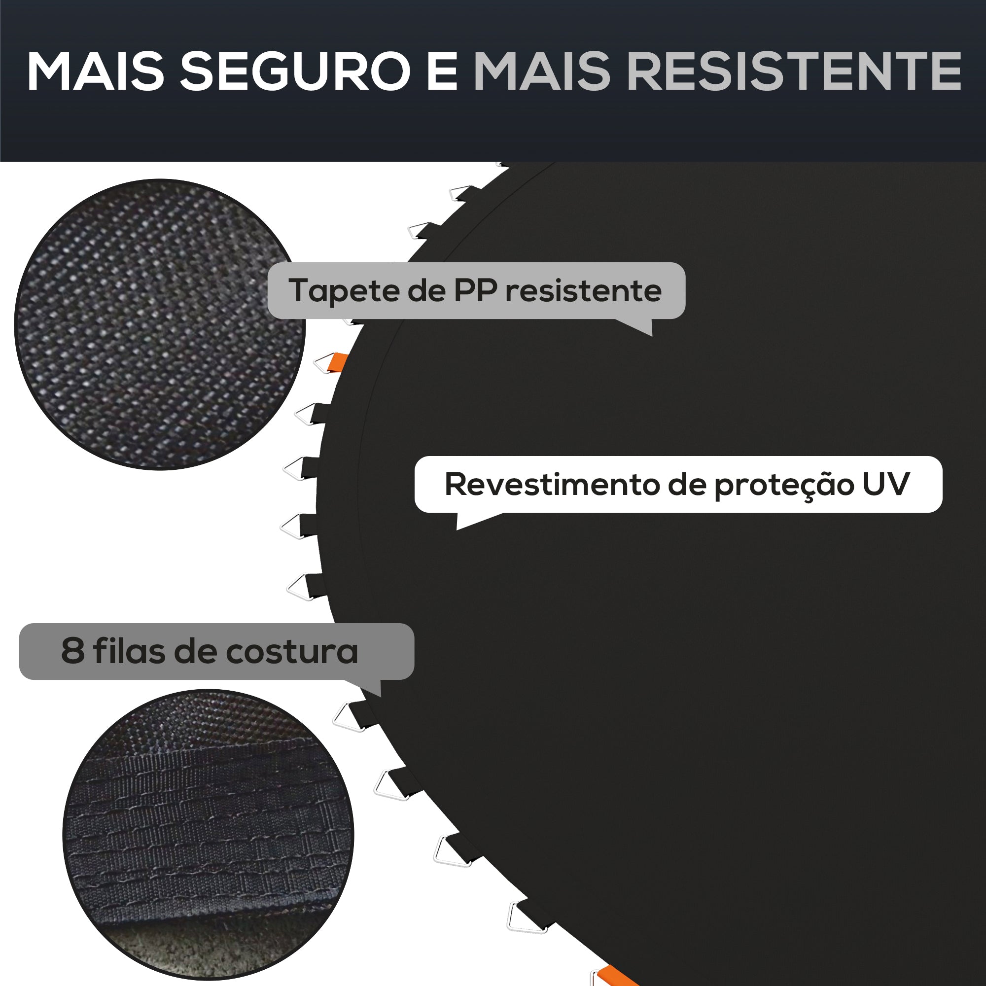 Tapete de Substituição para Trampolim Redondo Ø323 cm Cor Preto