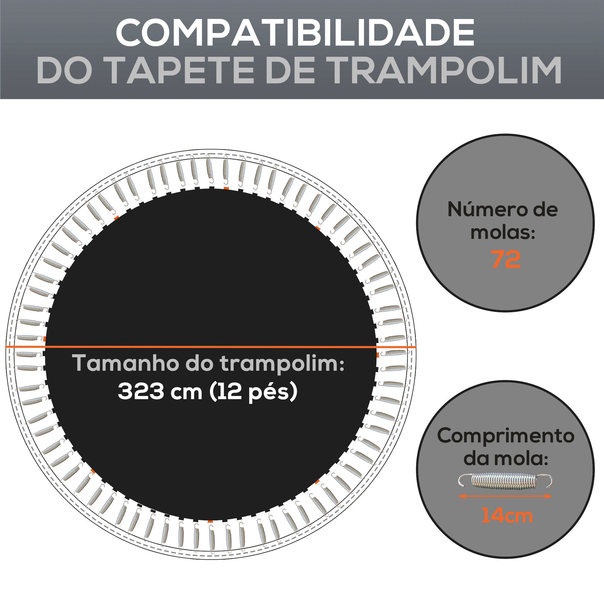 Tapete de Substituição para Trampolim Redondo Ø323 cm Cor Preto