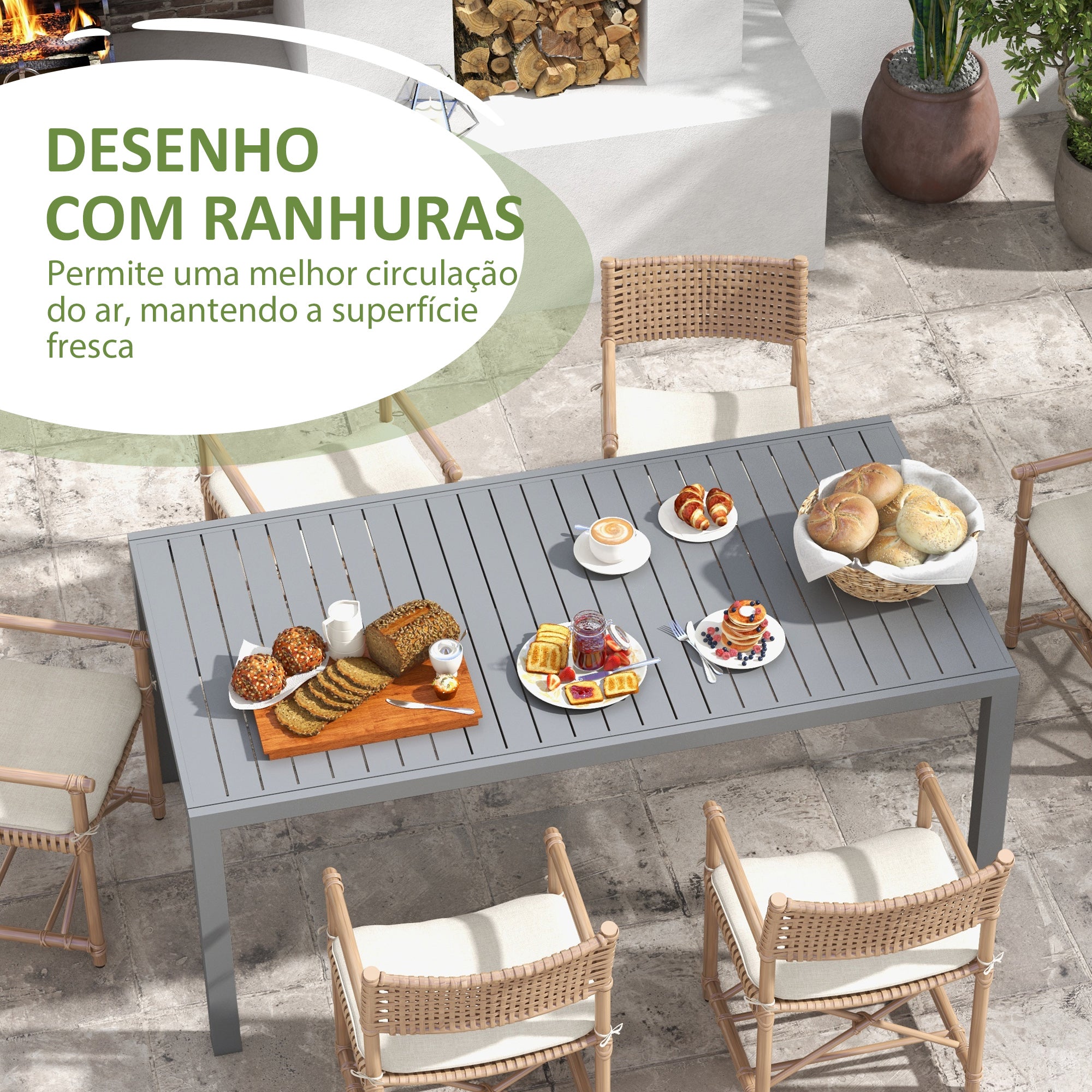 Mesa de Jardim Extensível 180/240x94x73 cm Cinza Escuro