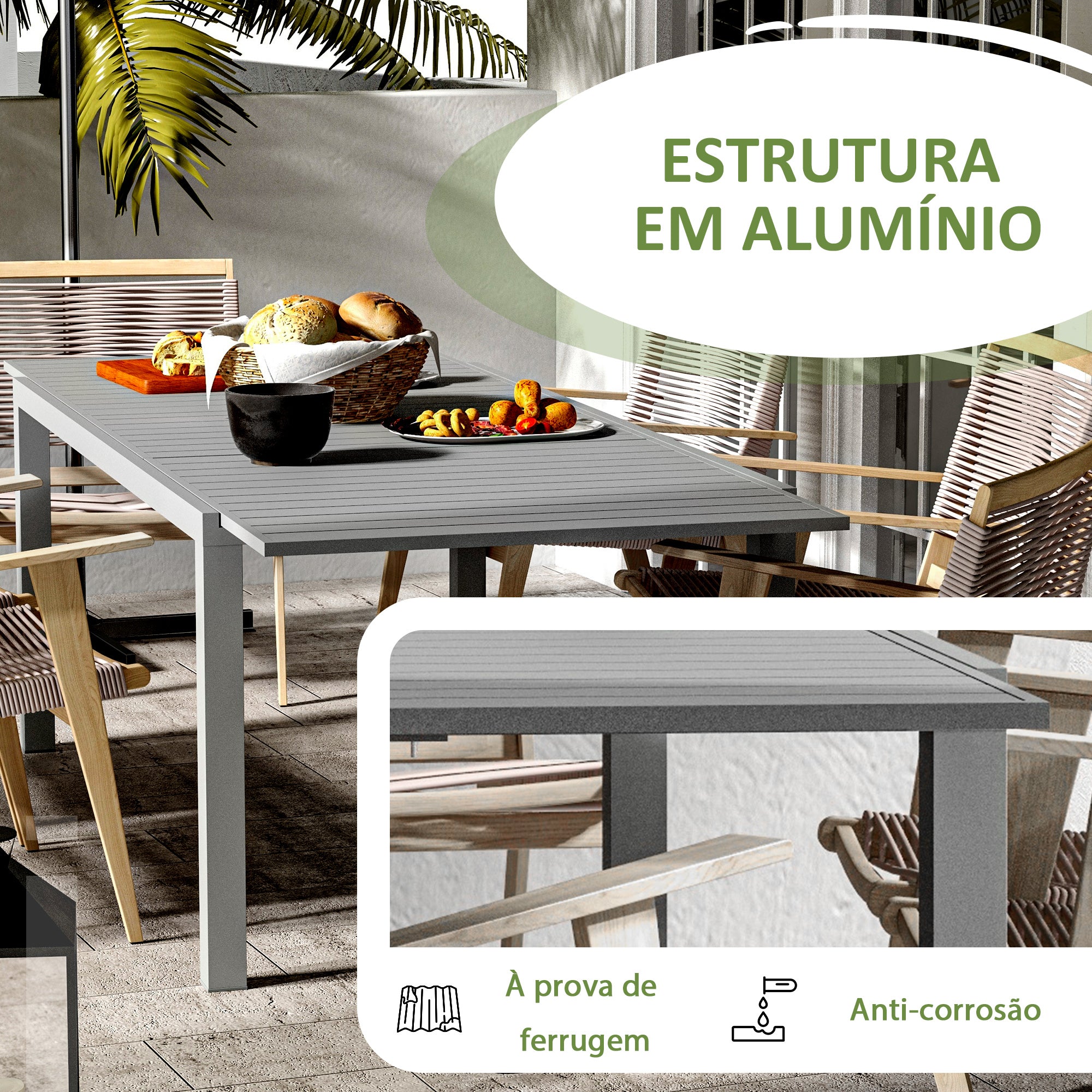 Mesa de Jardim Extensível 180/240x94x73 cm Cinza Escuro