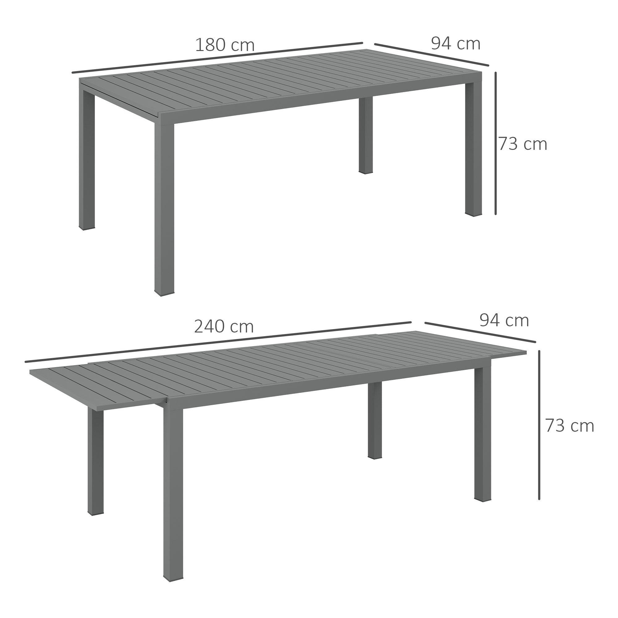Mesa de Jardim Extensível 180/240x94x73 cm Cinza Escuro