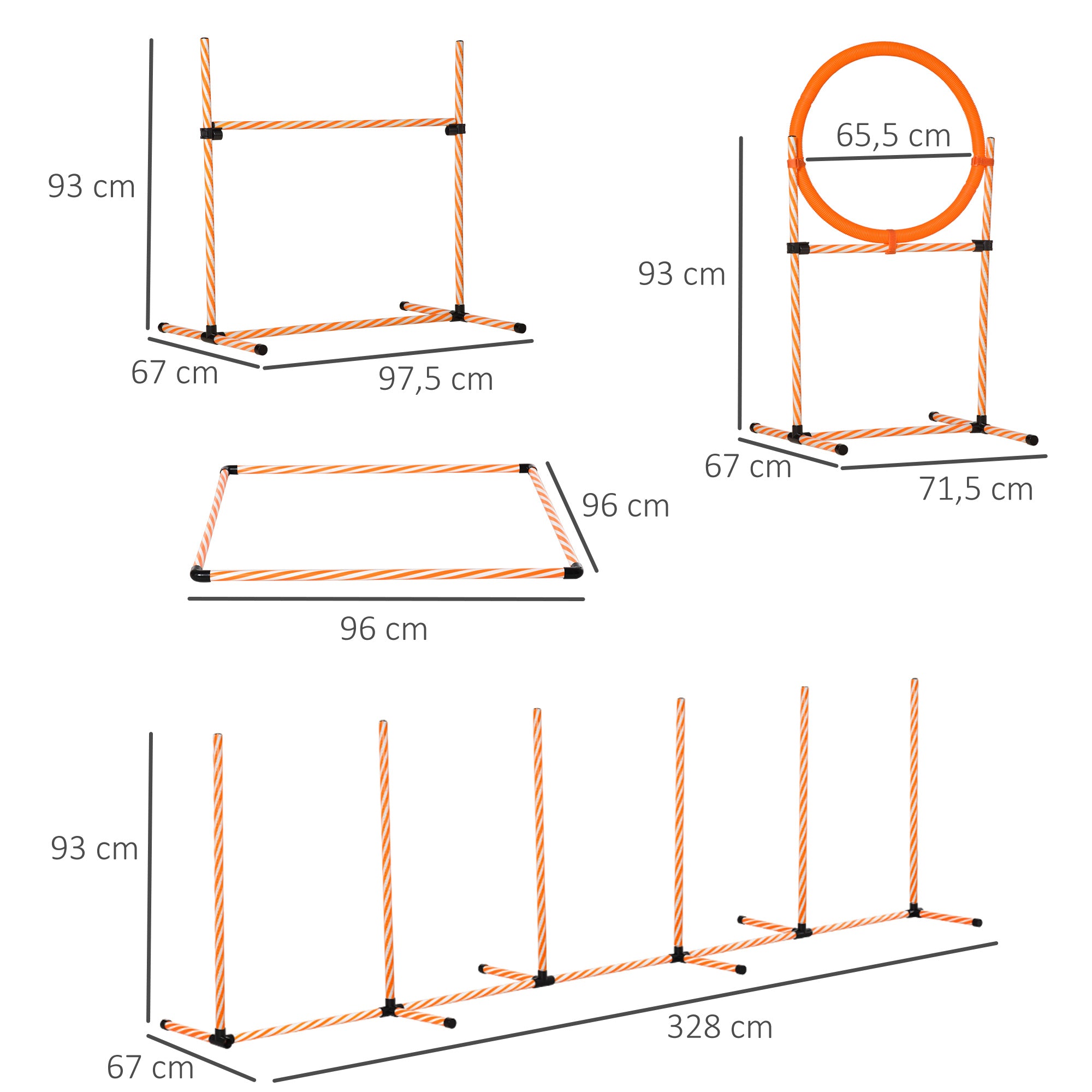Kit de Treino de Agilidade para Cães - Laranja (328x67x93 cm)