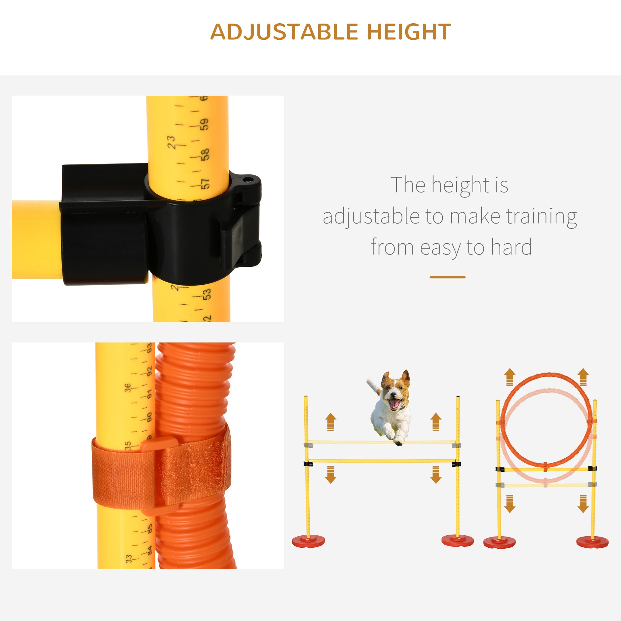 Conjunto de Obstáculos de Treinamento para Cães – 128x23x9-100 cm – Amarelo – ABS, PE, poliéster