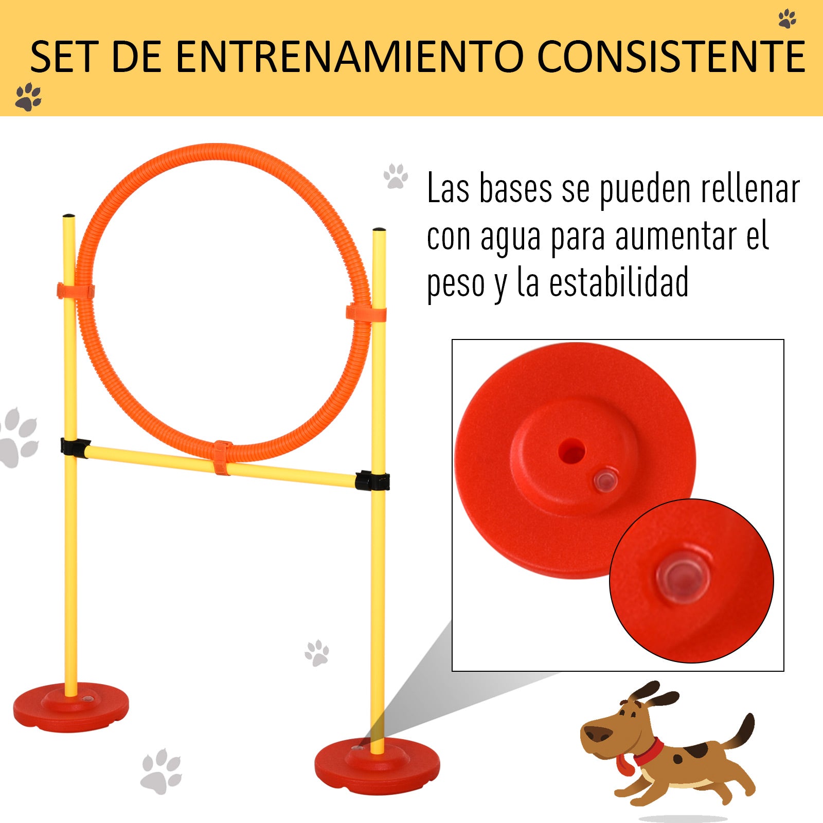 Conjunto de Obstáculos de Treinamento para Cães – 128x23x9-100 cm – Amarelo – ABS, PE, poliéster