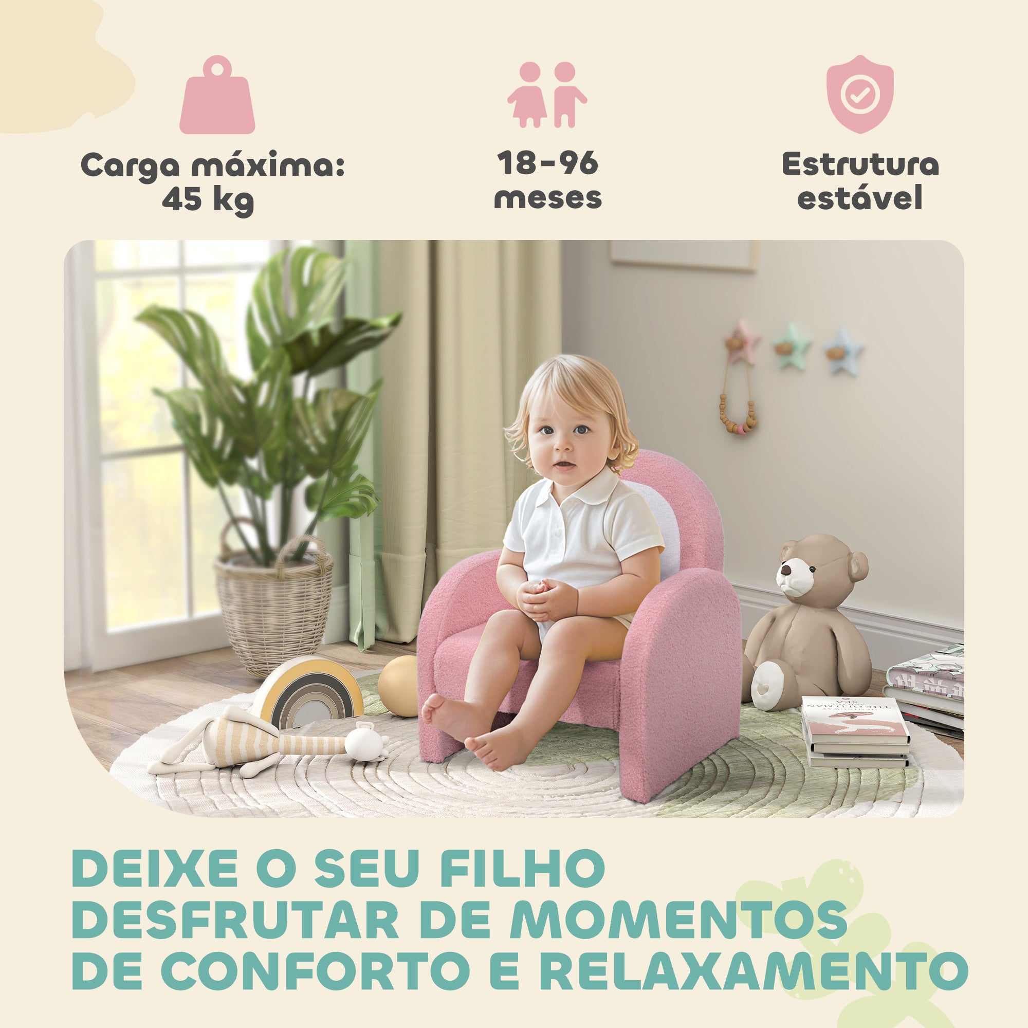 Poltrona Infantil Arco-Íris Rosa 45x41x52 cm