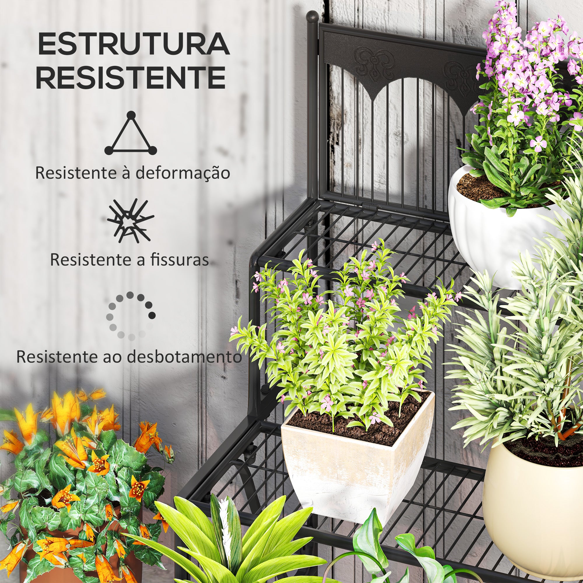 Suporte para Plantas de 3 Níveis 73x66x85 cm - Cor Preto
