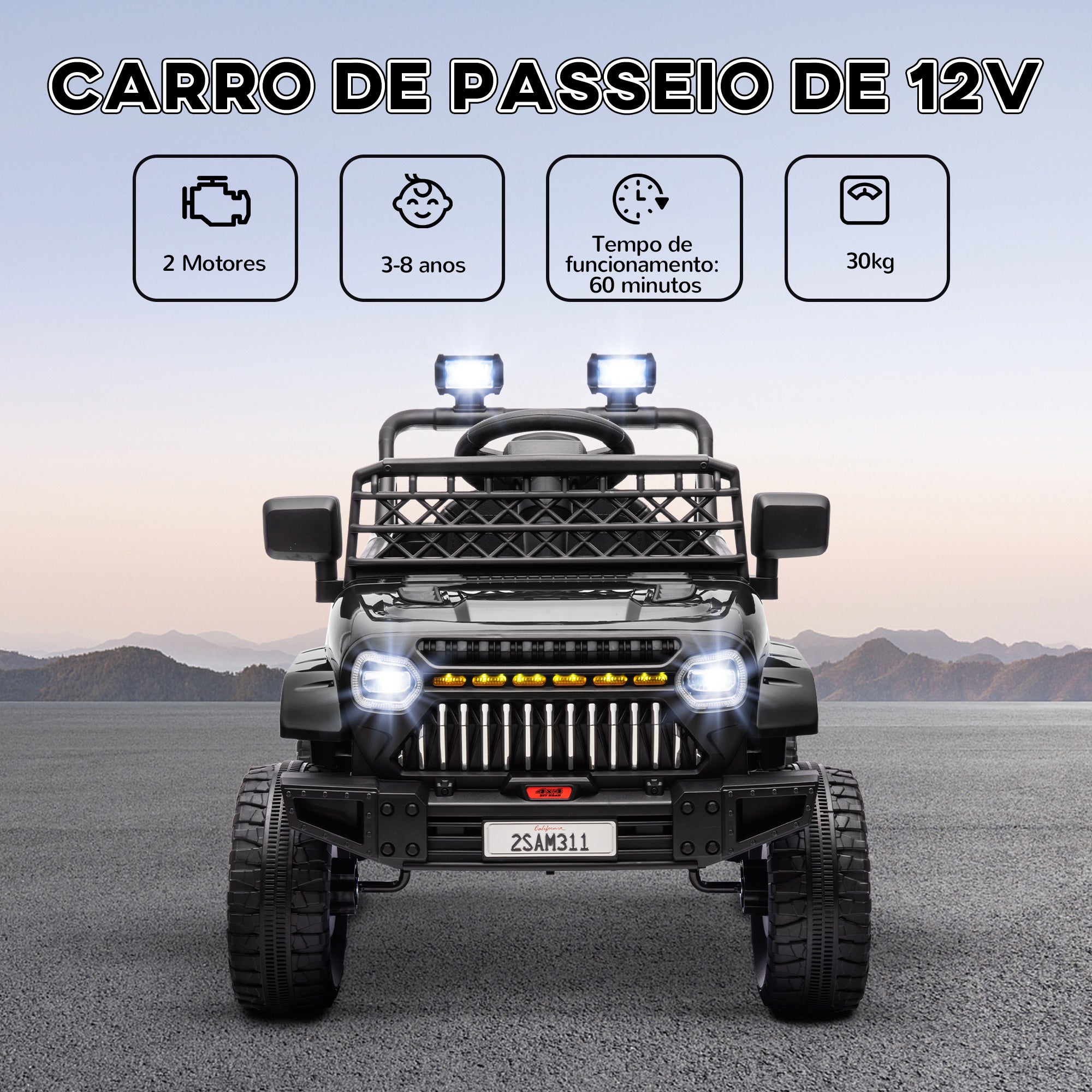 Carro Elétrico Infantil UTV Preto 95x62,5x65 cm