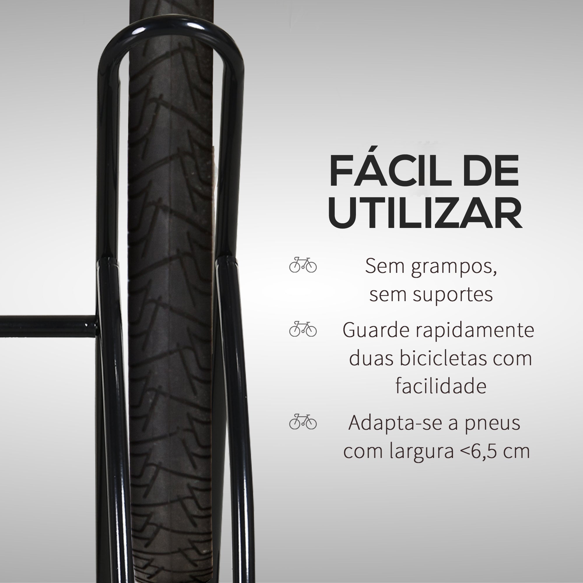 Suporte de Estacionamento para 2 Bicicletas – 60x54x57 cm – Cor Preto – Aço Tubular