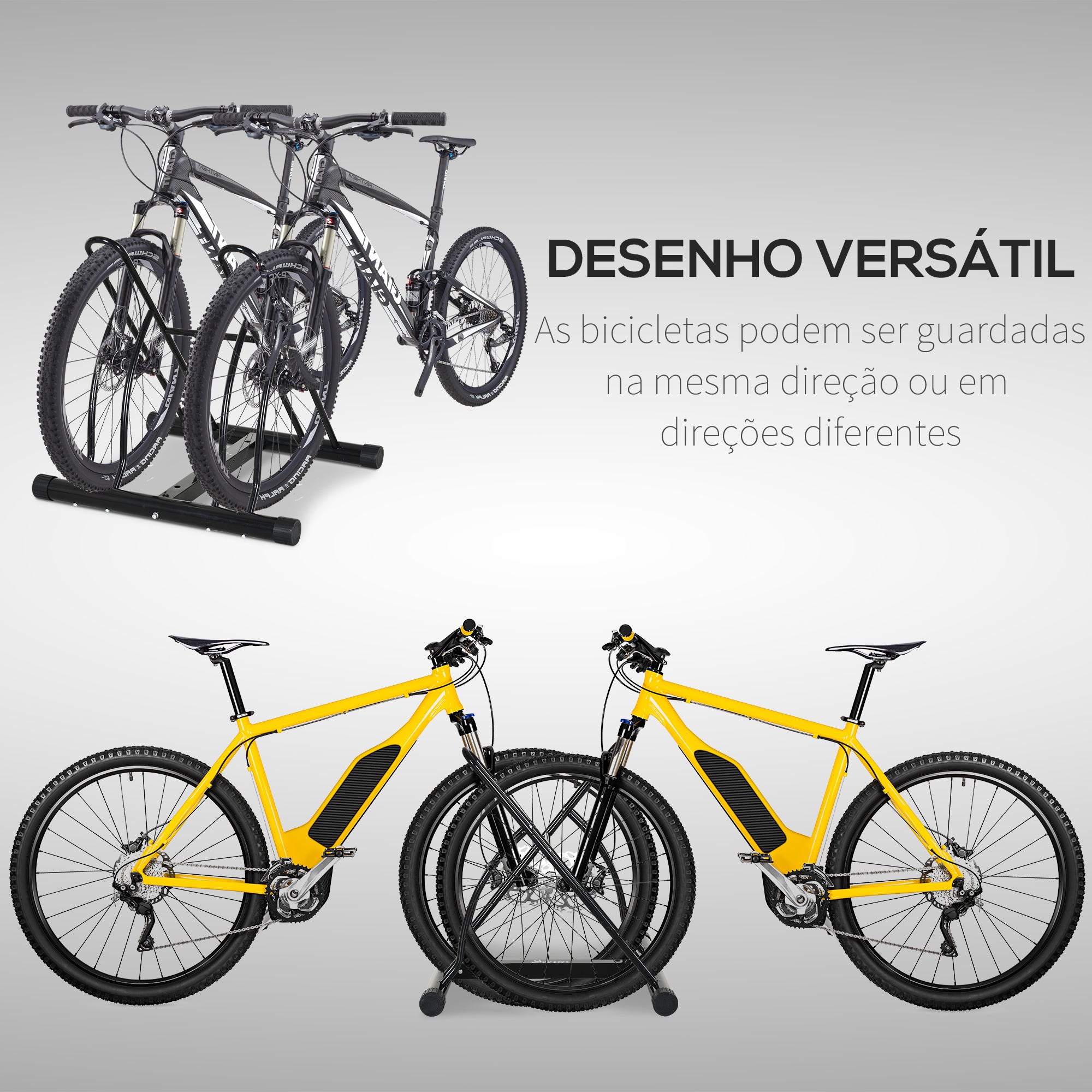Suporte de Estacionamento para 2 Bicicletas – 60x54x57 cm – Cor Preto – Aço Tubular