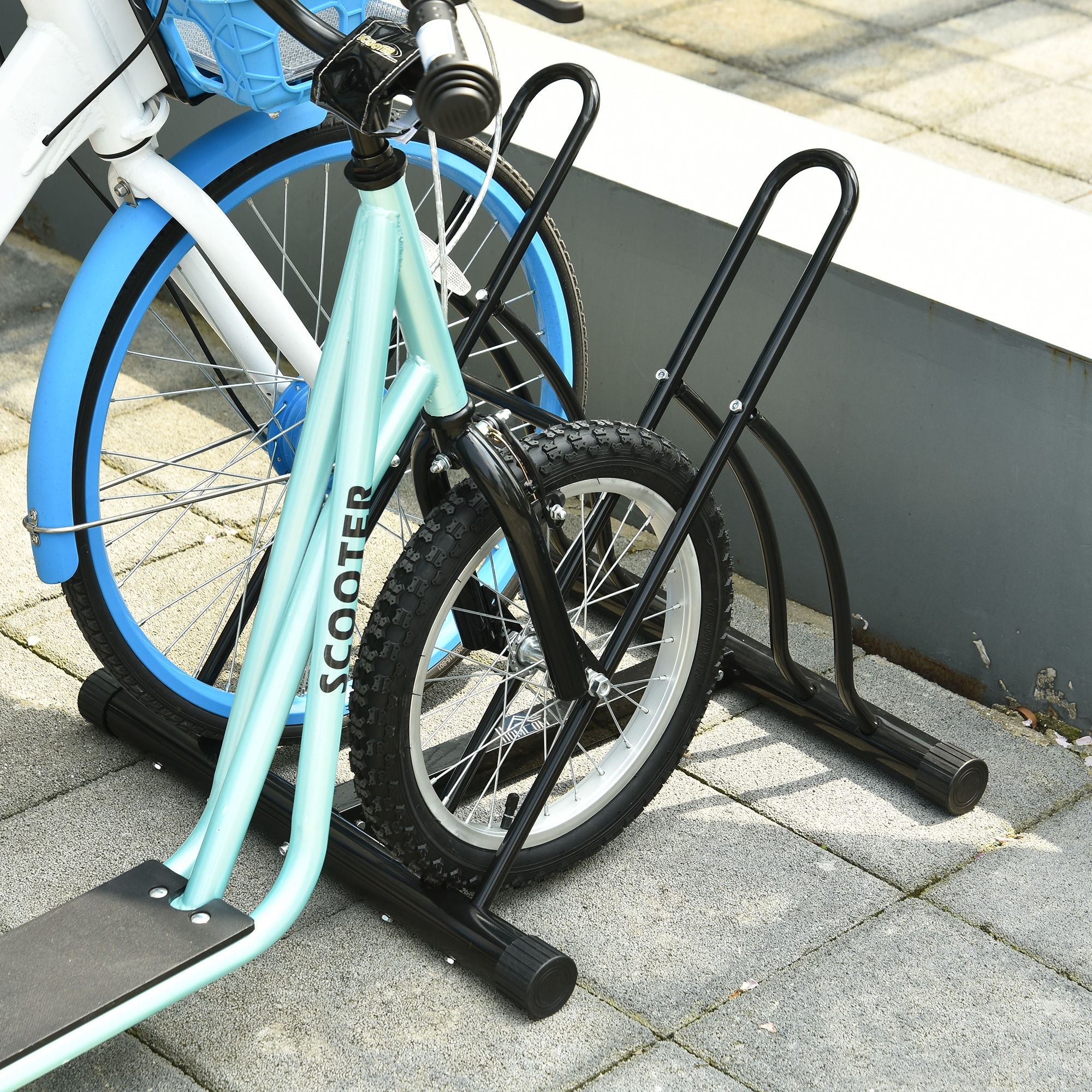 Suporte de Estacionamento para 2 Bicicletas – 60x54x57 cm – Cor Preto – Aço Tubular