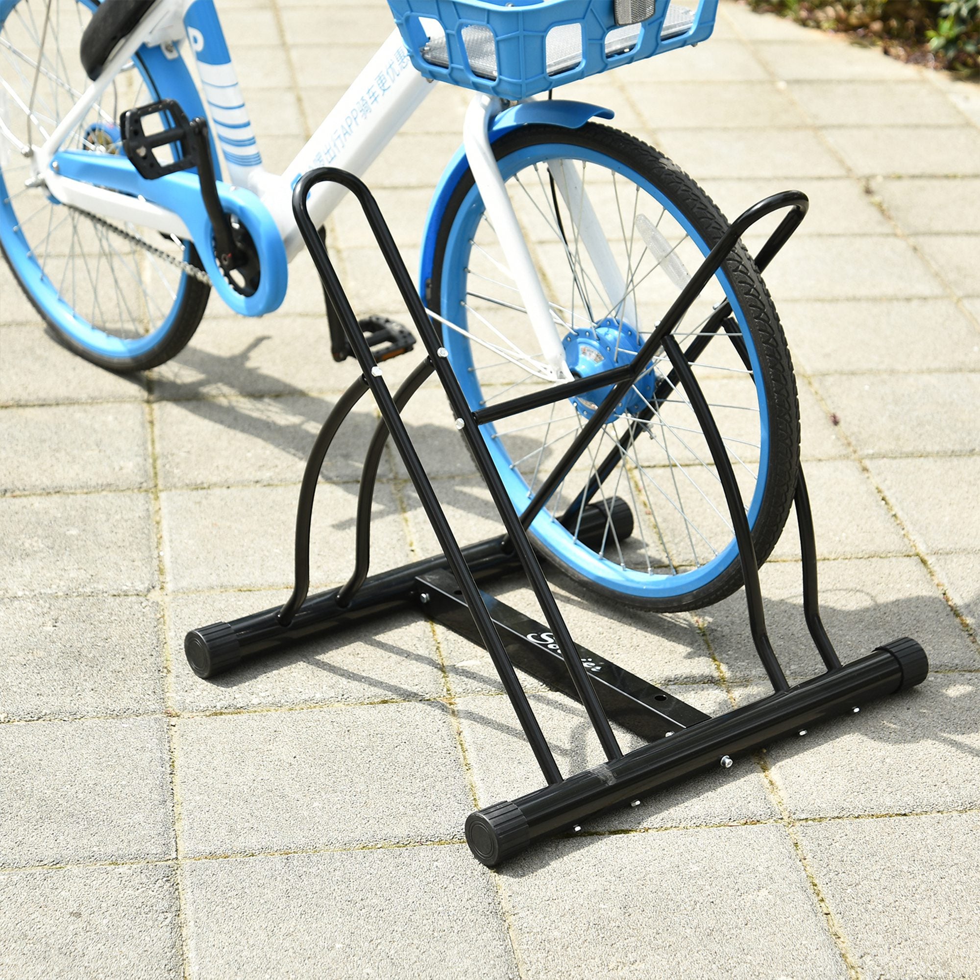 Suporte de Estacionamento para 2 Bicicletas – 60x54x57 cm – Cor Preto – Aço Tubular