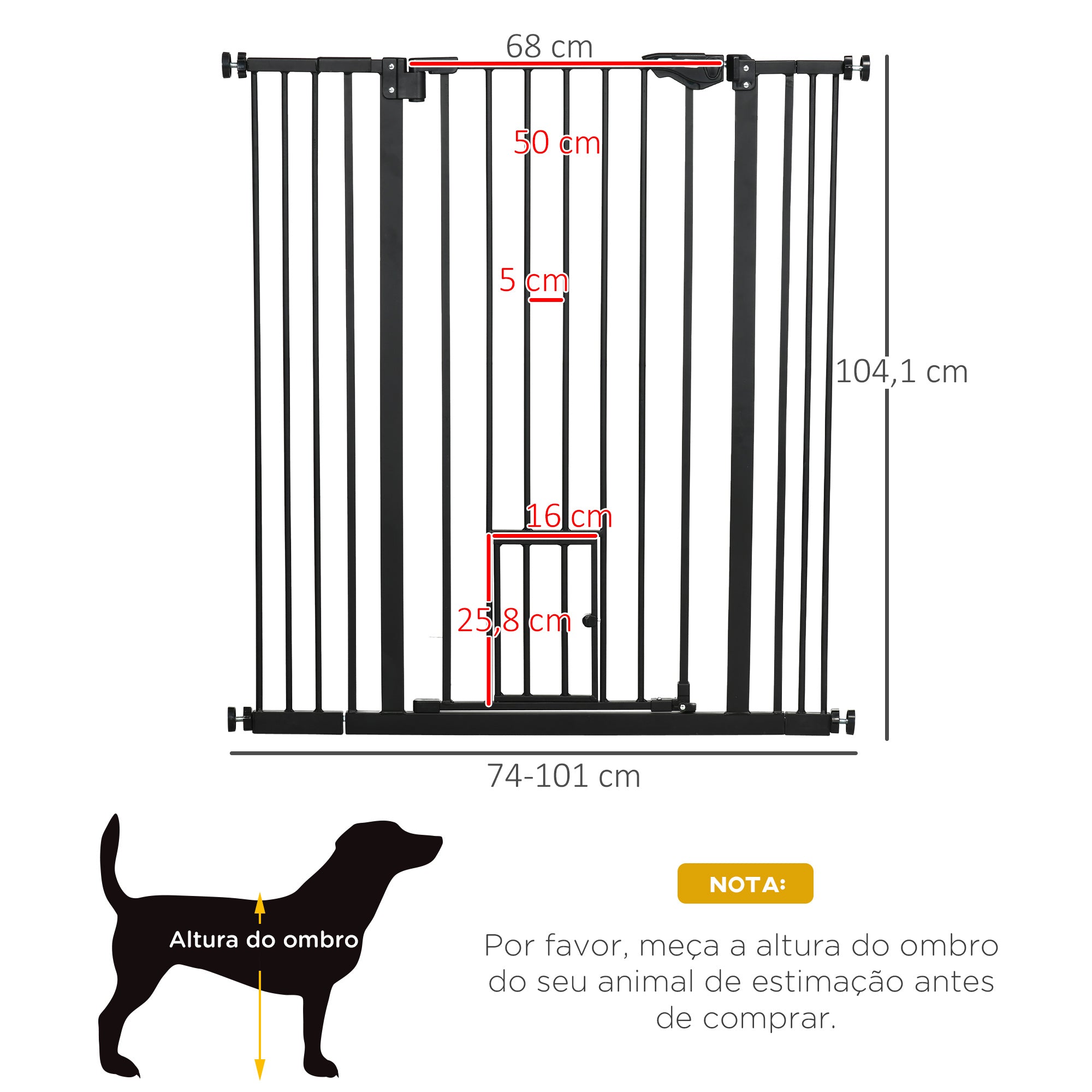 Barreira de Segurança para Cães com Porta Pequena 101x3.5x104.1 cm Preto