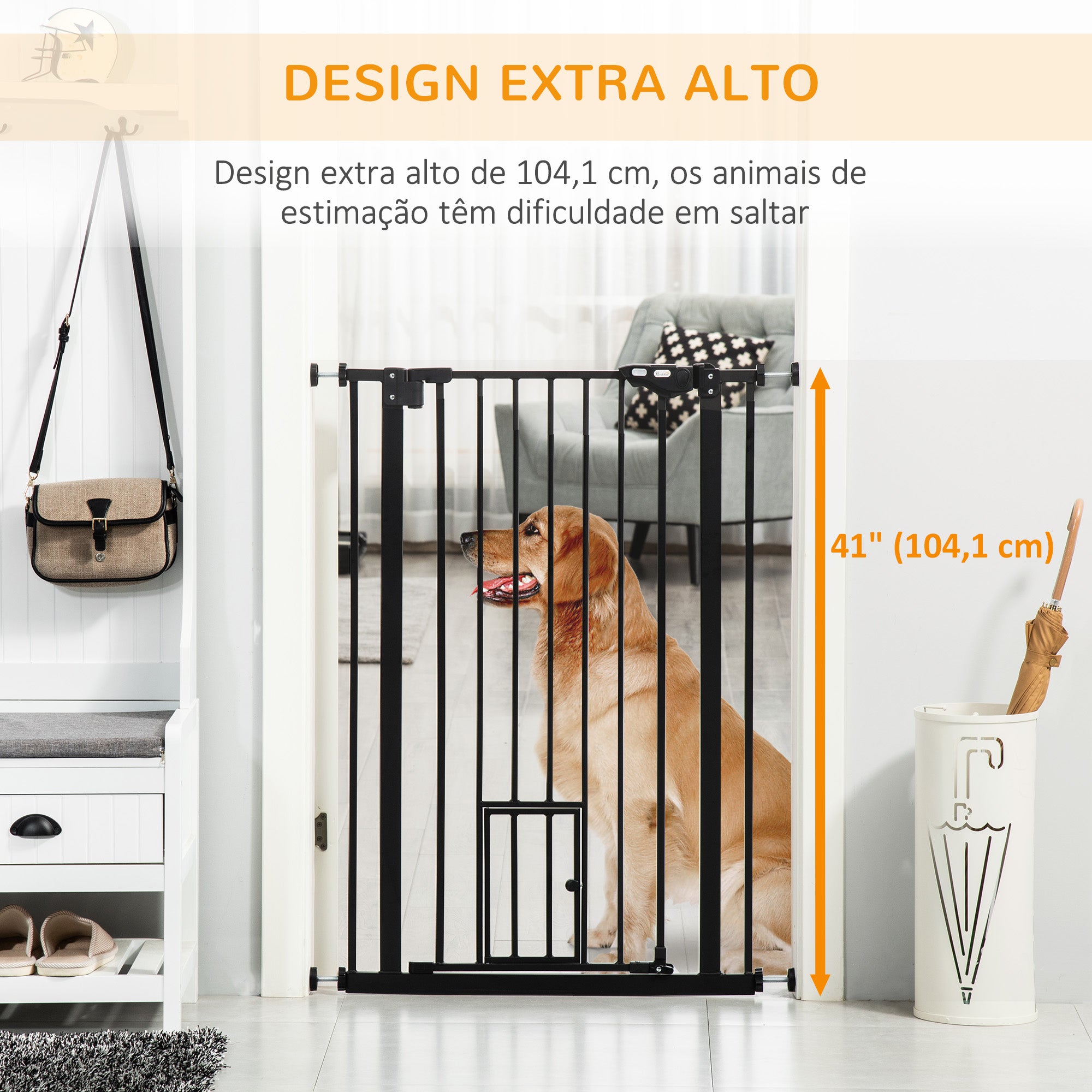 Barreira de Segurança para Cães com Porta Pequena 101x3.5x104.1 cm Preto