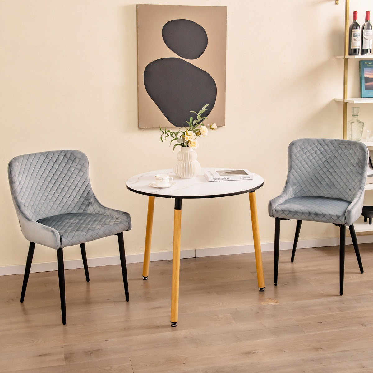 Jogo de 2 Cadeiras de Jantar – 60 x 52 x 80 cm – Cinzento – Metal e Veludo